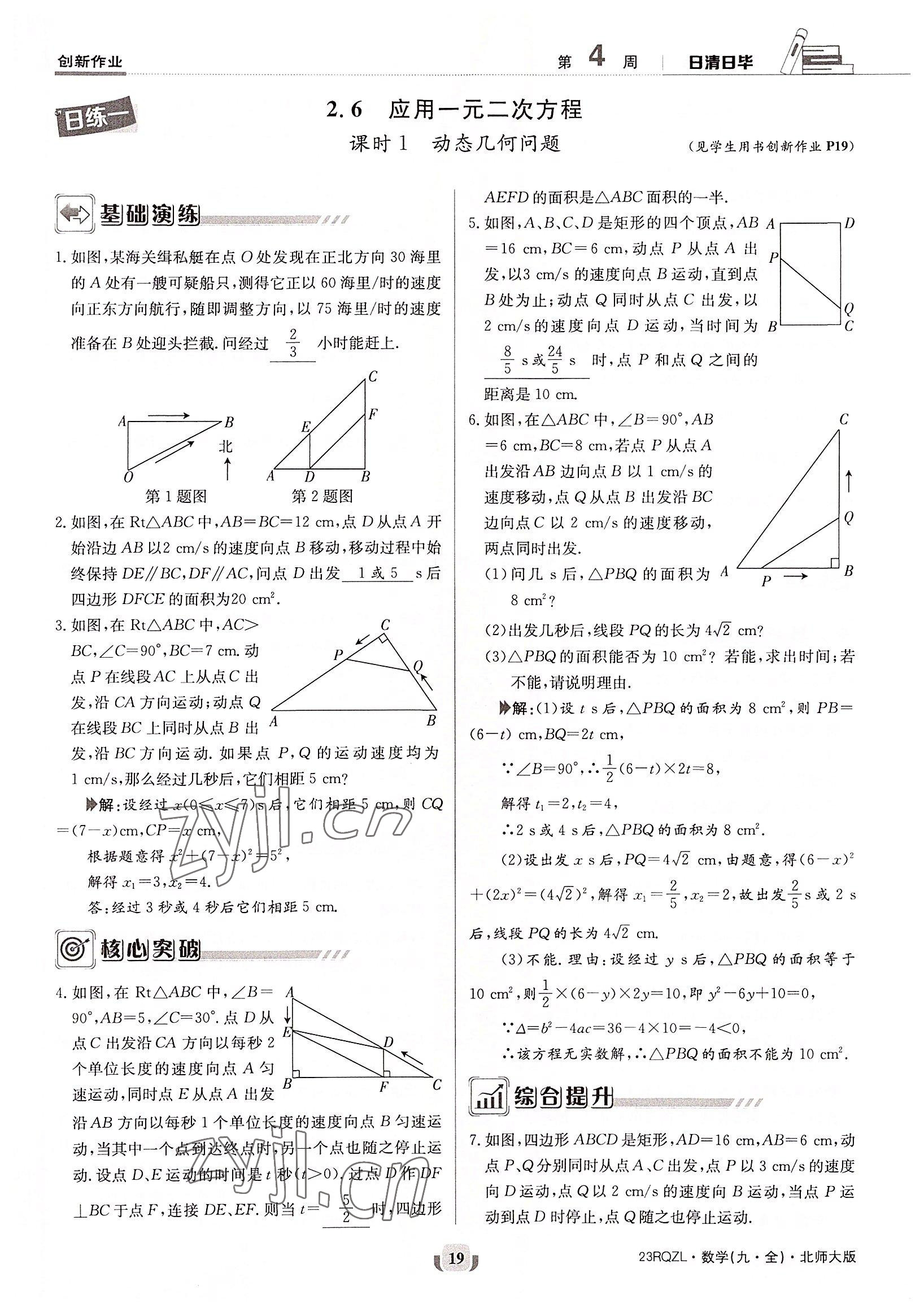 2022年日清周练九年级数学全一册北师大版 参考答案第19页