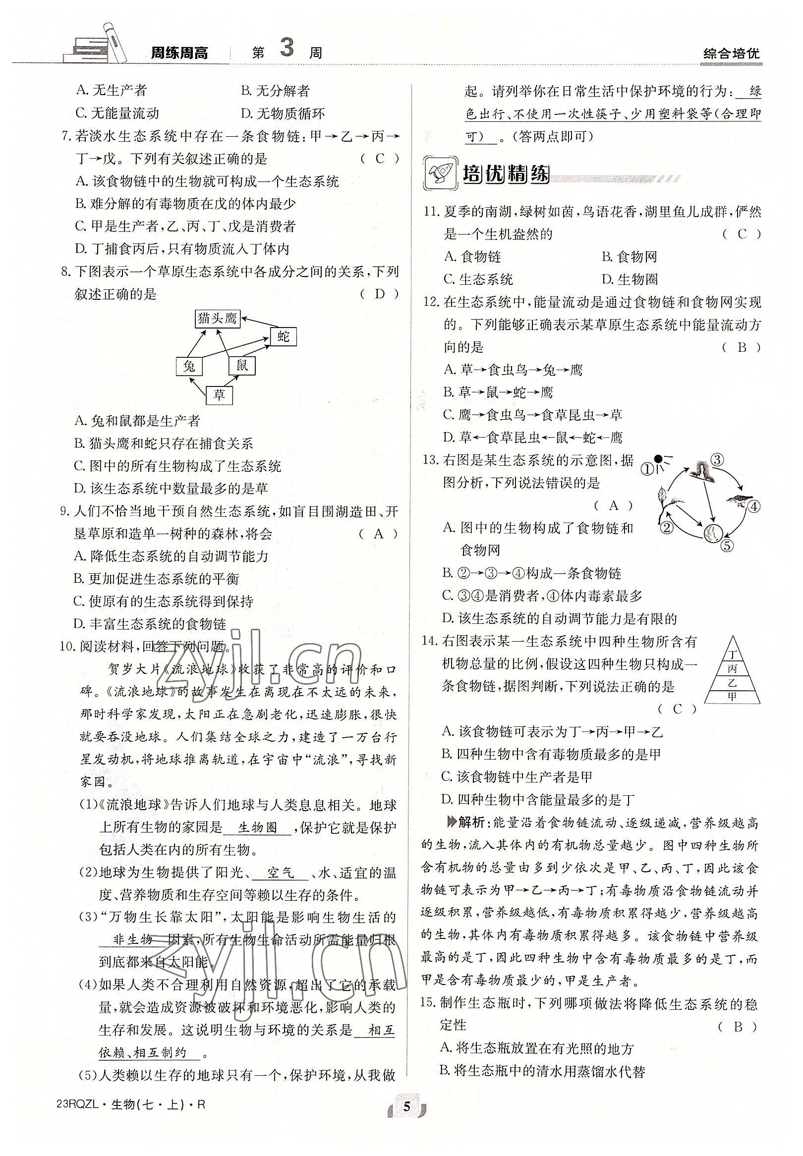 2022年日清周練七年級(jí)生物上冊(cè)人教版 參考答案第5頁(yè)