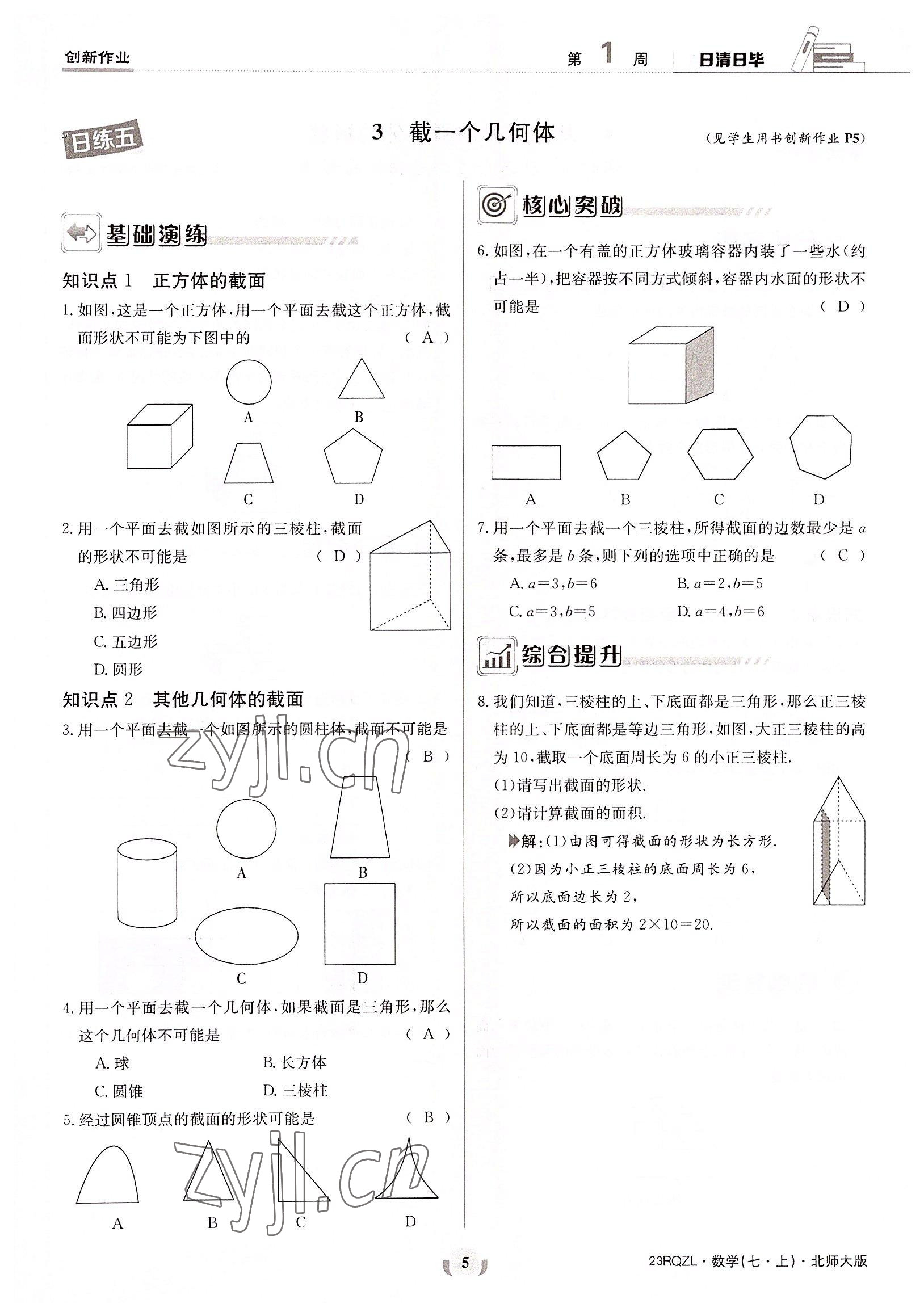 2022年日清周練七年級數(shù)學(xué)上冊北師大版 參考答案第5頁