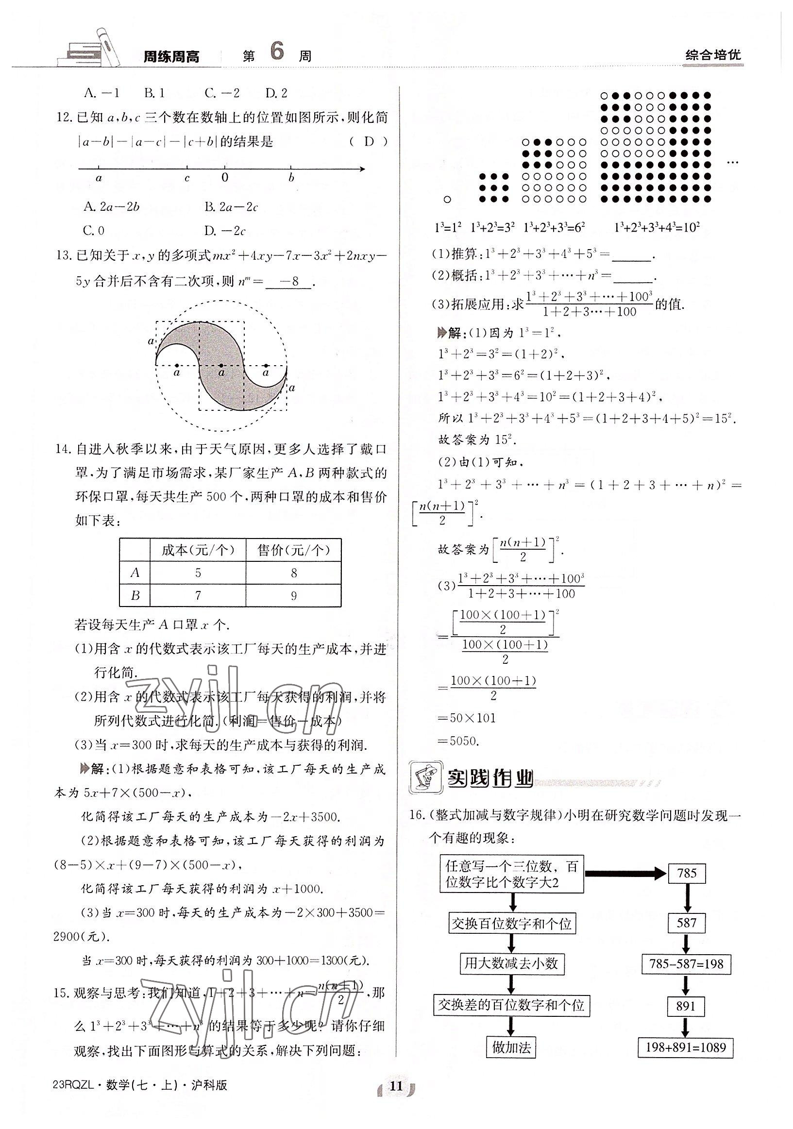 2022年日清周练七年级数学上册沪科版 参考答案第11页