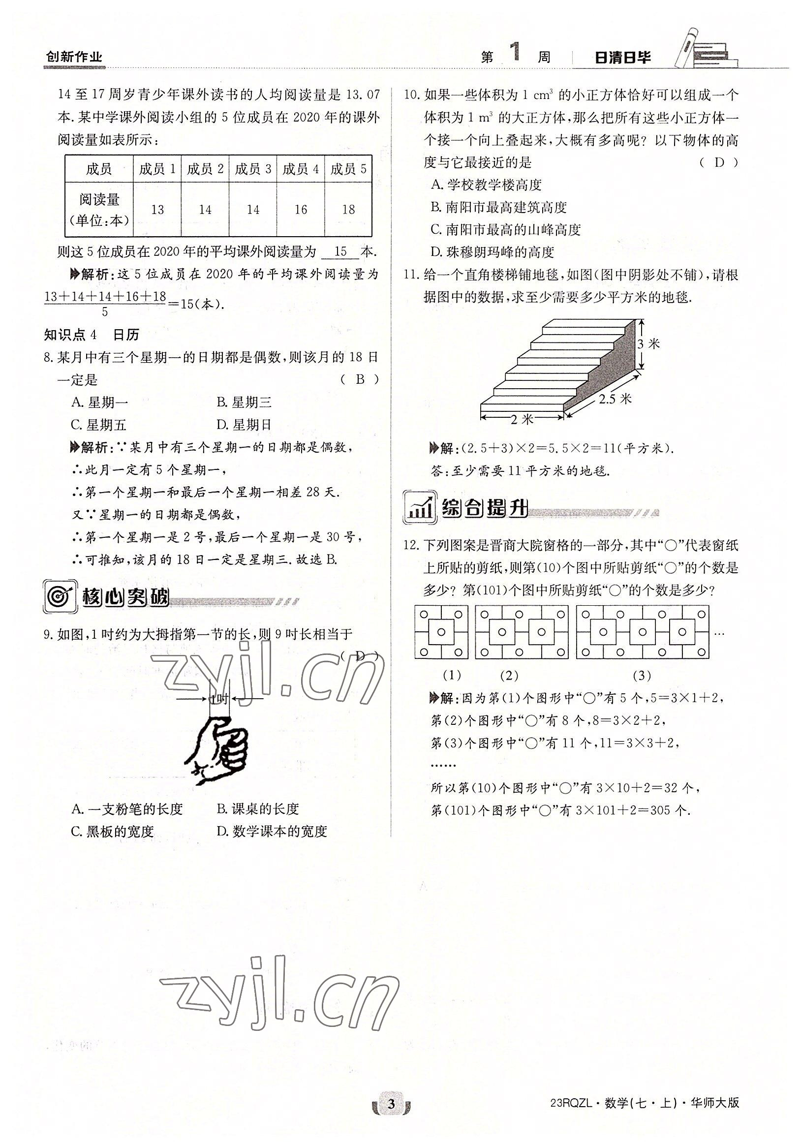 2022年日清周練七年級數(shù)學(xué)上冊華師大版 參考答案第3頁