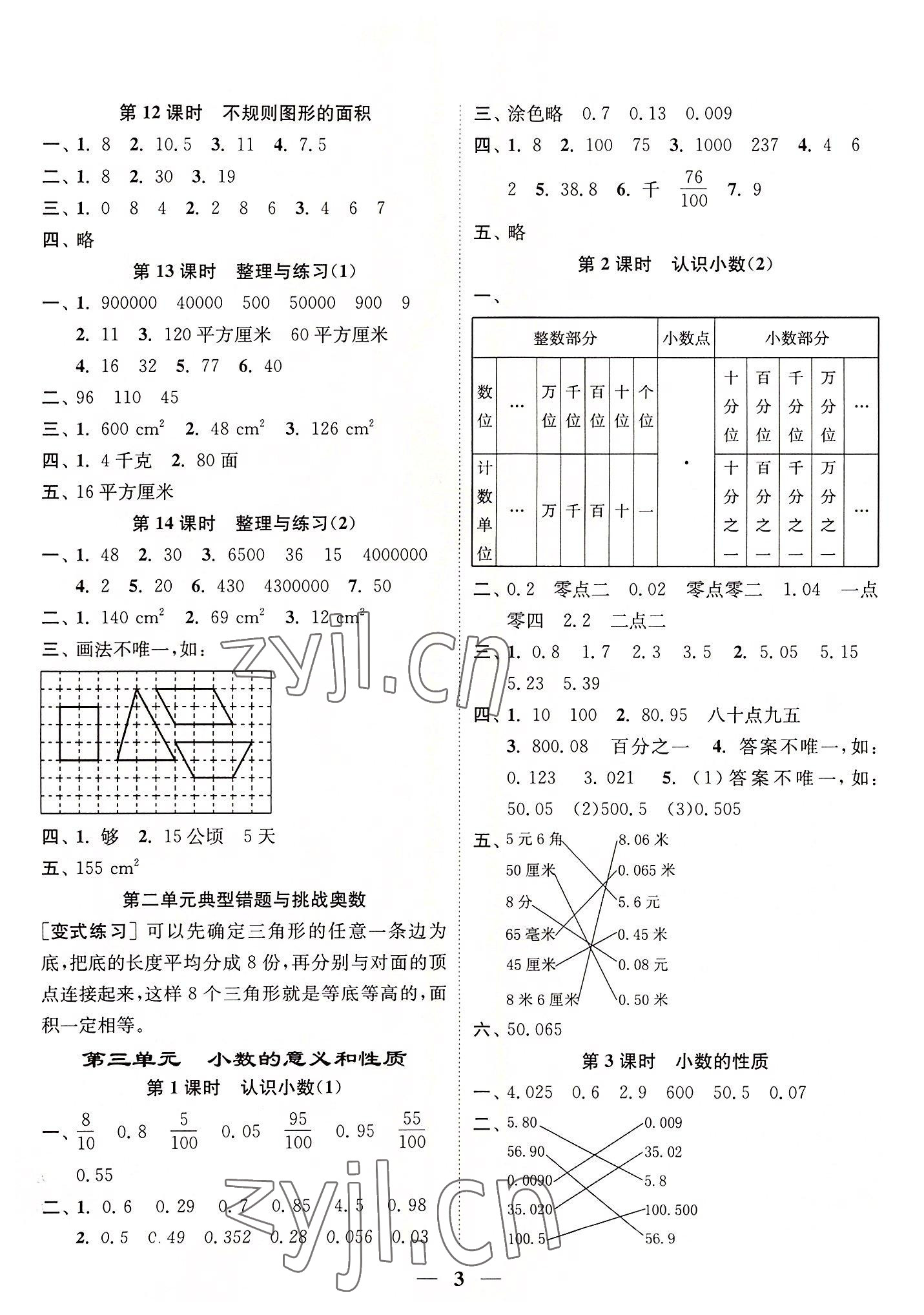 2022年随堂练1加2五年级数学上册江苏版 参考答案第3页