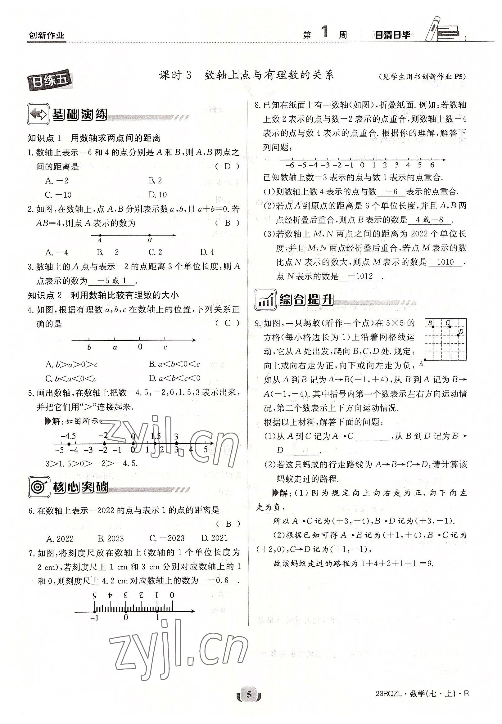 2022年日清周練七年級數(shù)學上冊人教版 參考答案第5頁