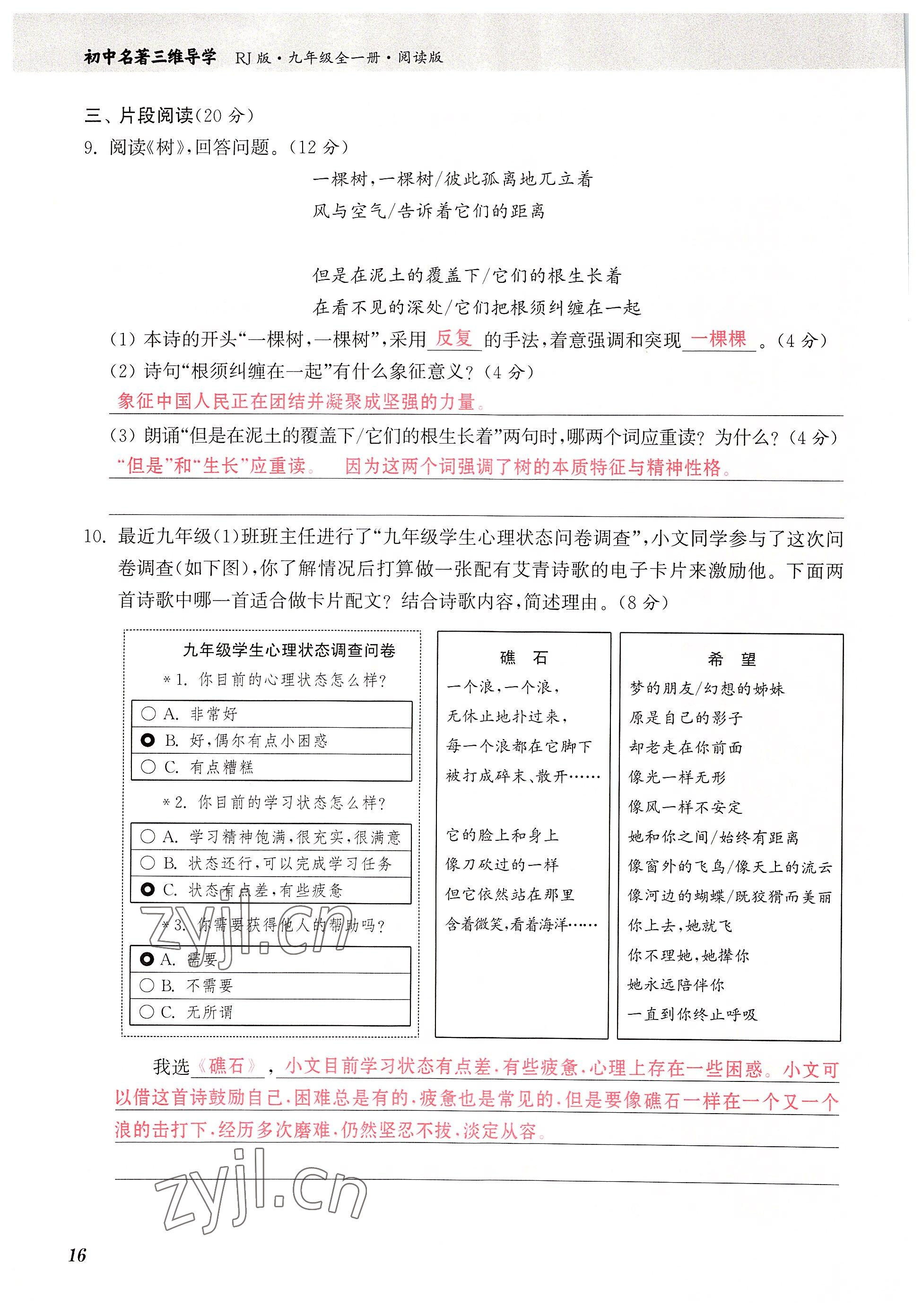 2022年初中名著三维导学九年级语文全一册人教版 参考答案第16页