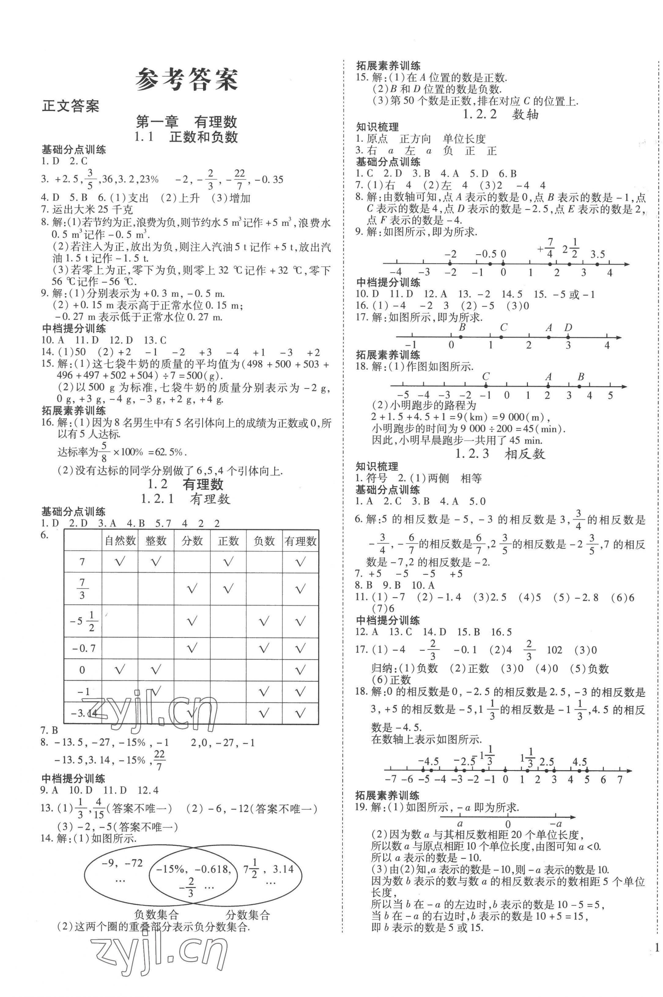 2022年我的作业七年级数学上册人教版 第1页