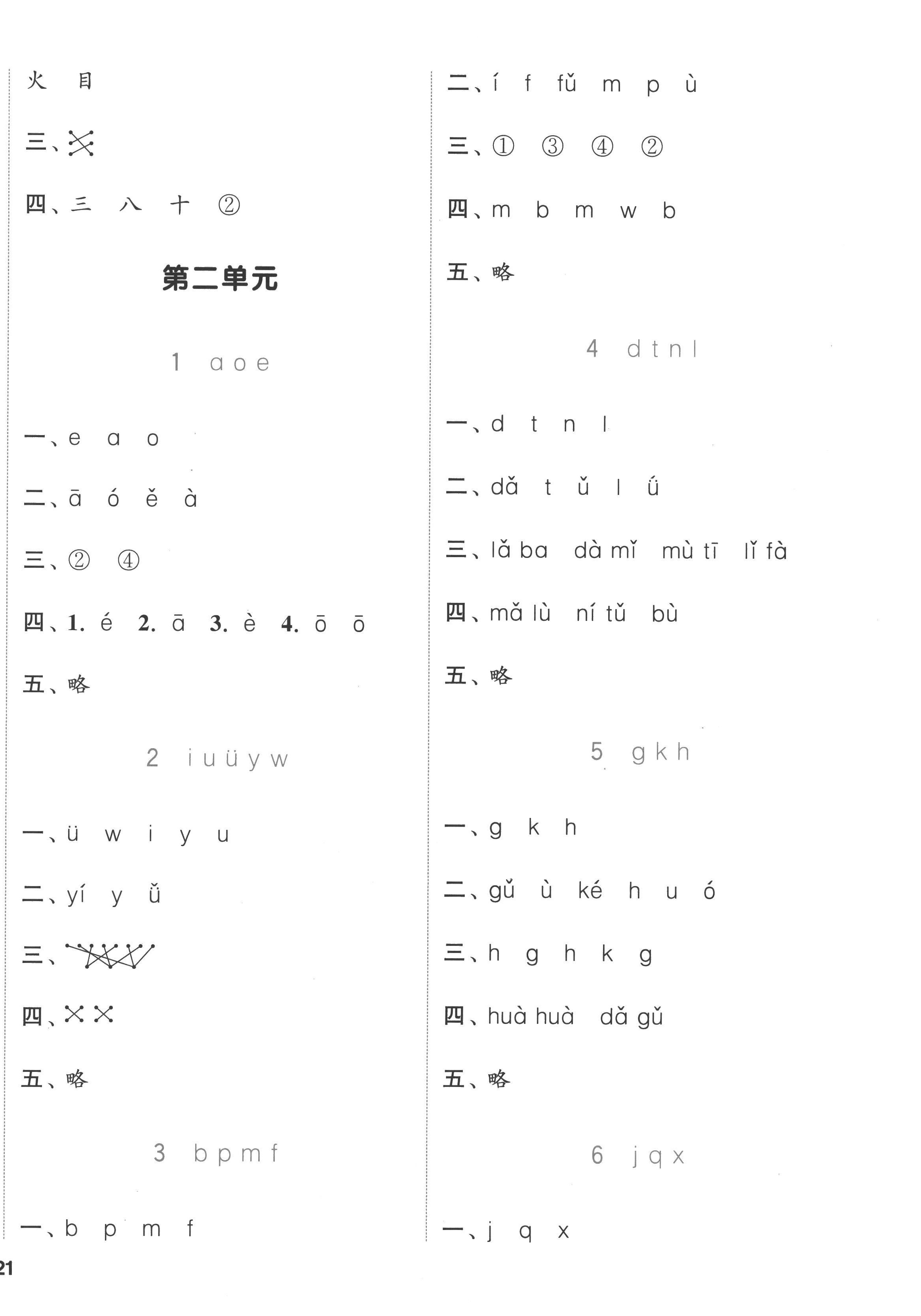 2022年通城学典课时作业本一年级语文上册人教版浙江专版 参考答案第2页