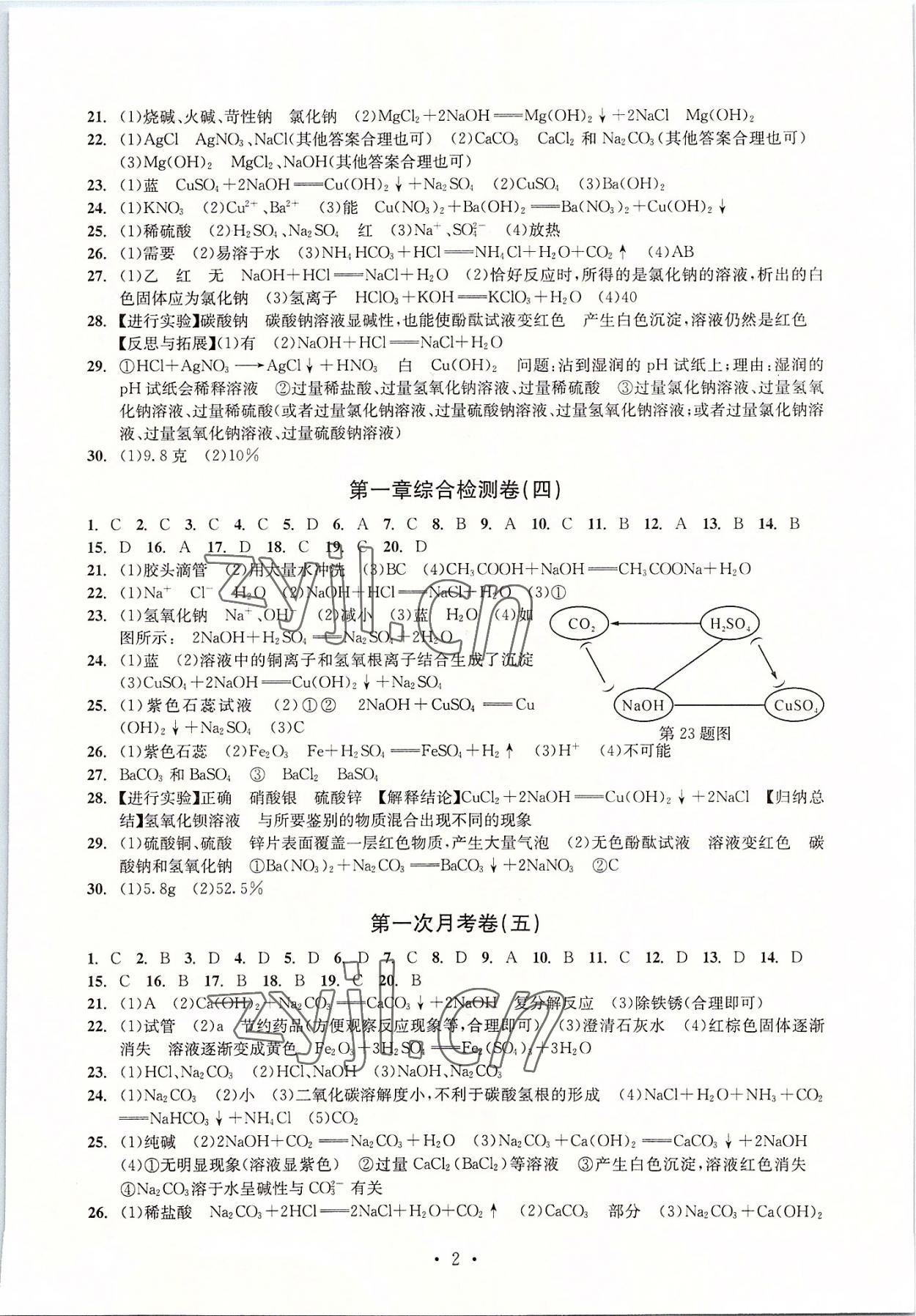 2022年習題e百檢測卷九年級科學全一冊浙教版 參考答案第2頁