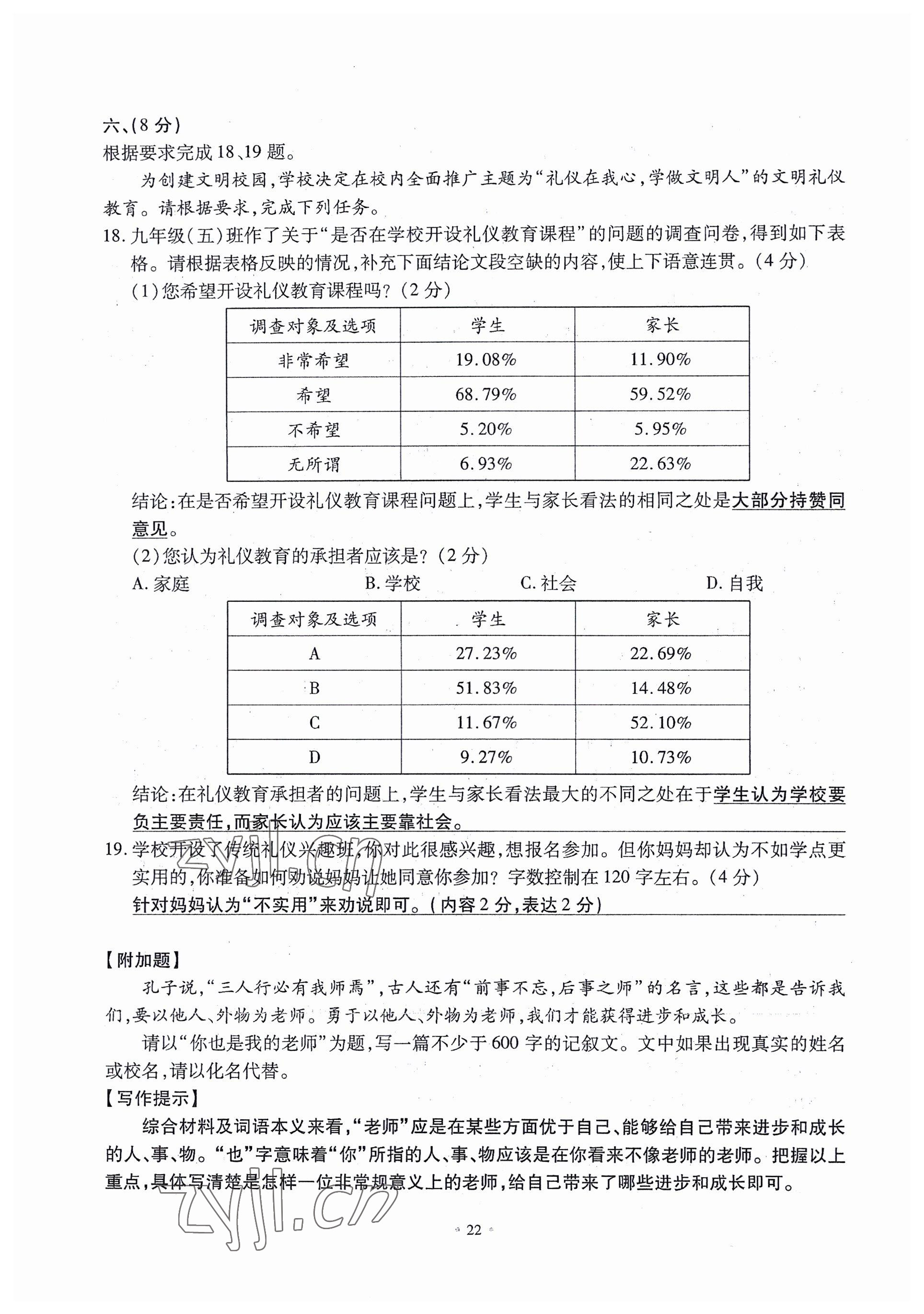 2022年名校导练八年级语文上册人教版 参考答案第65页