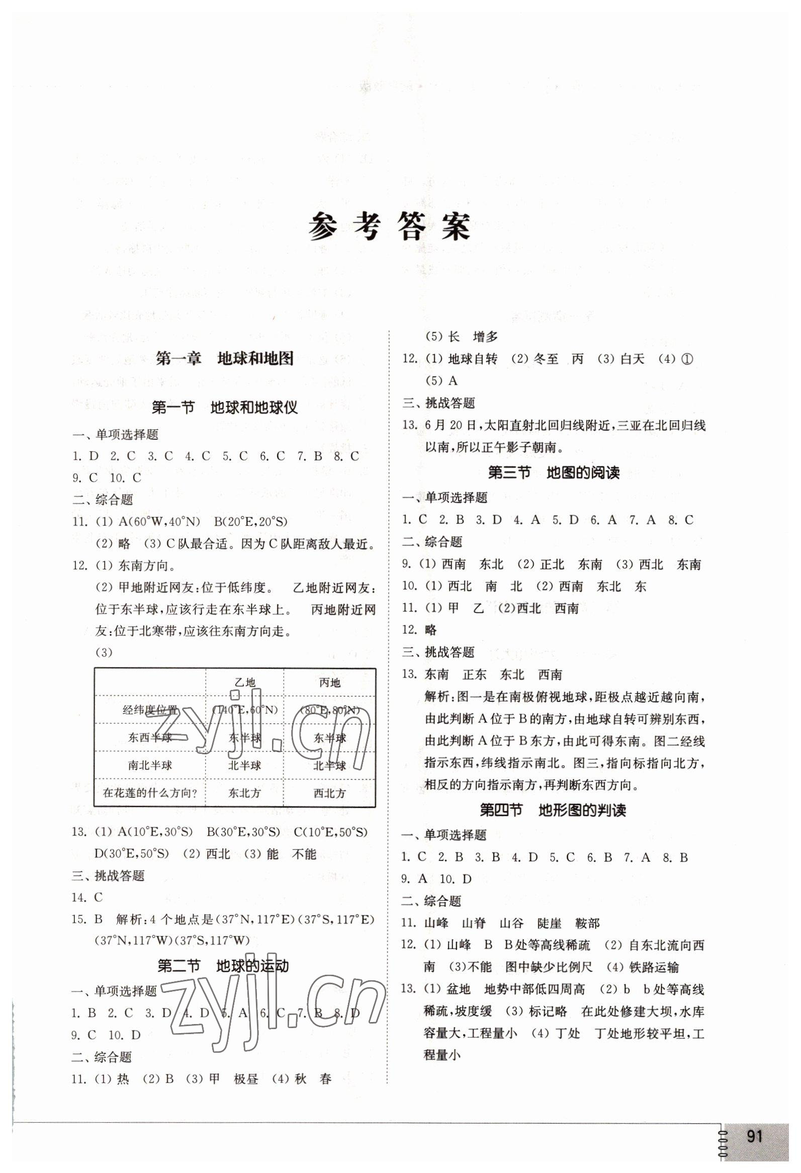 2022年同步練習(xí)冊(cè)山東教育出版社六年級(jí)地理上冊(cè)魯教版54制 參考答案第1頁(yè)