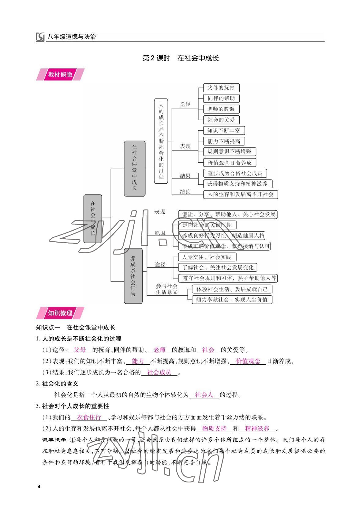 2022年我的作業(yè)八年級道德與法治上冊人教版 參考答案第11頁