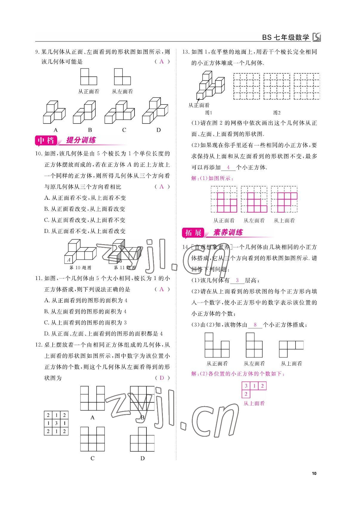 2022年我的作业七年级数学上册北师大版 参考答案第10页