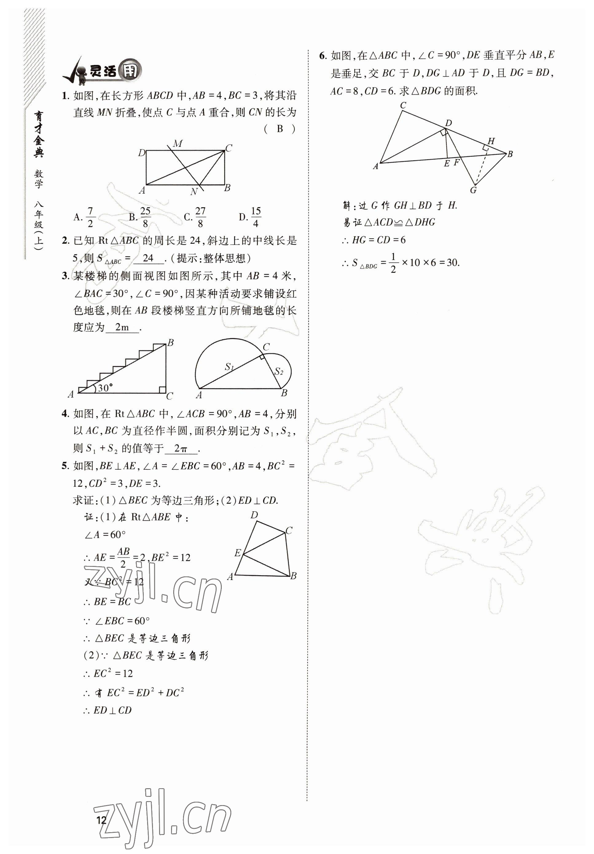 2022年育才金典八年級(jí)數(shù)學(xué)上冊(cè)北師大版 參考答案第12頁(yè)