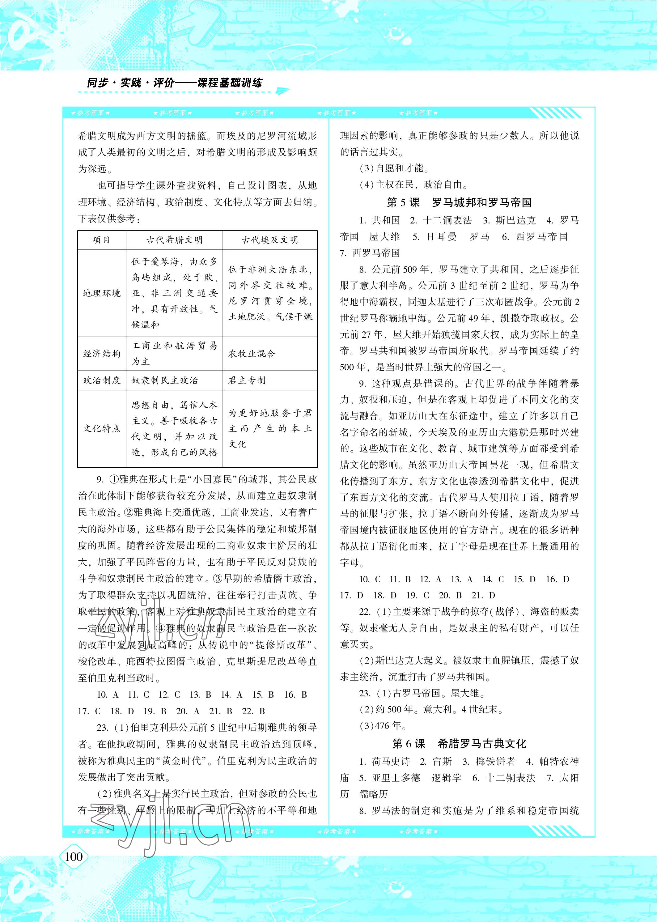 2022年同步实践评价课程基础训练九年级历史上册人教版 参考答案第2页