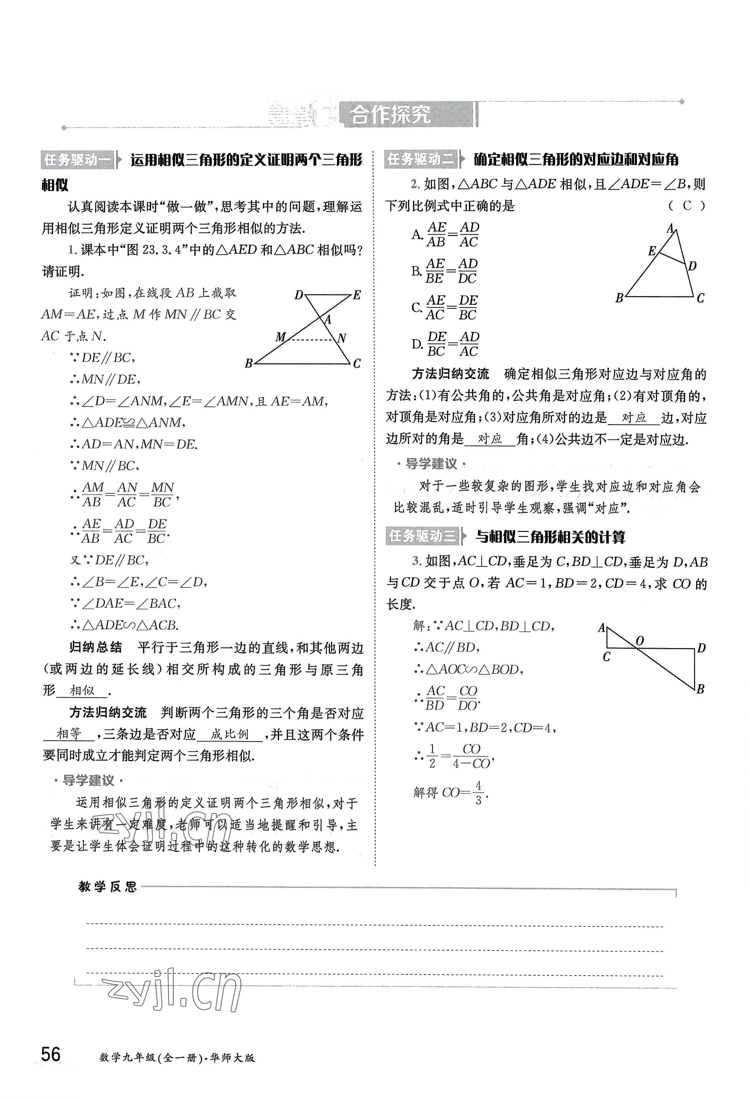 2022年金太陽導(dǎo)學(xué)案九年級(jí)數(shù)學(xué)全一冊(cè)華師大版 參考答案第56頁(yè)