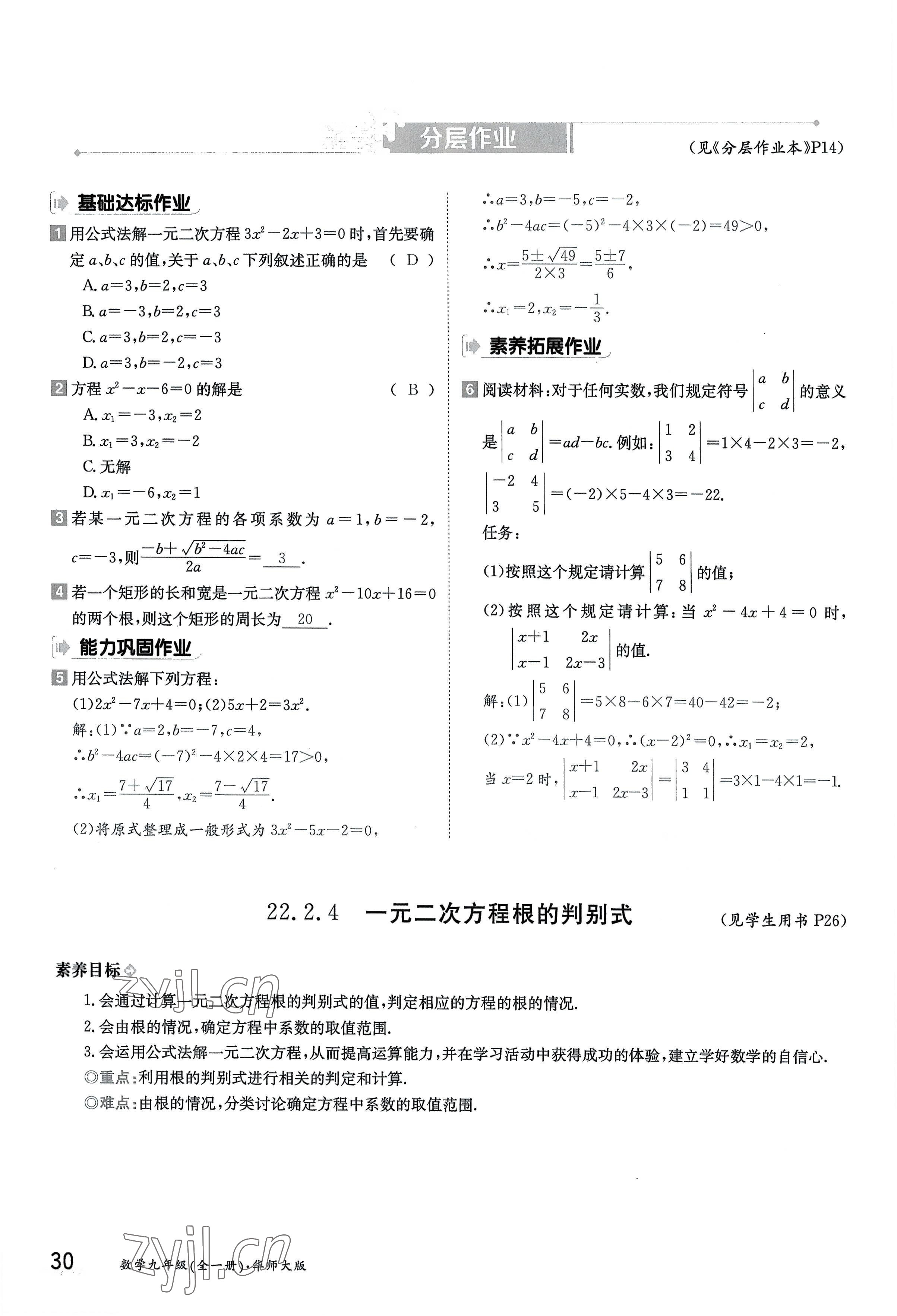 2022年金太陽導學案九年級數(shù)學全一冊華師大版 參考答案第30頁