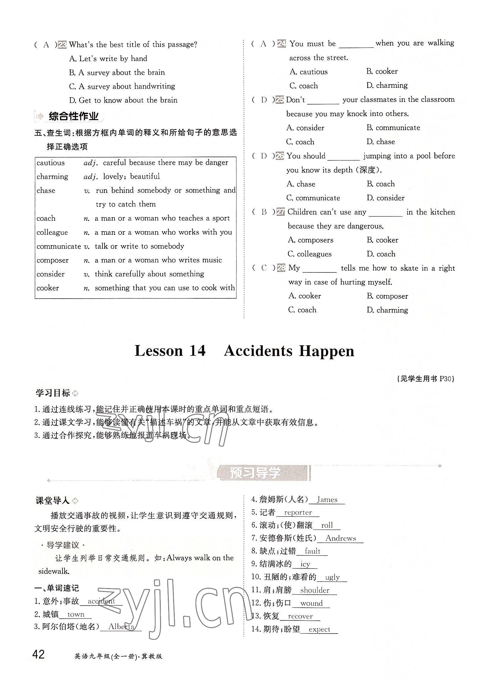 2022年金太陽導(dǎo)學(xué)案九年級(jí)英語全一冊(cè)冀教版 參考答案第42頁(yè)