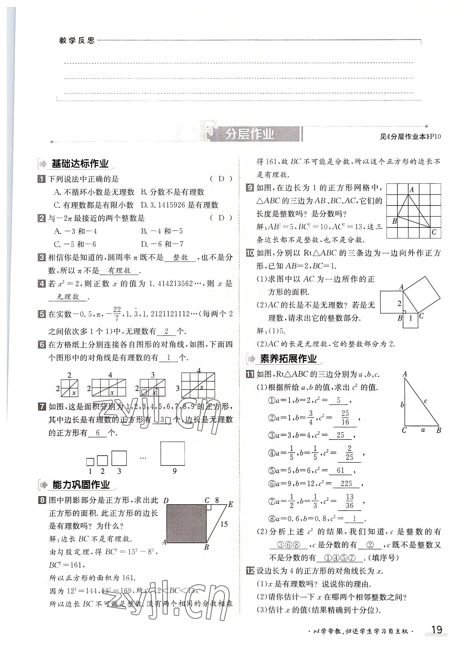 2022年金太阳导学案八年级数学上册北师大版 参考答案第19页