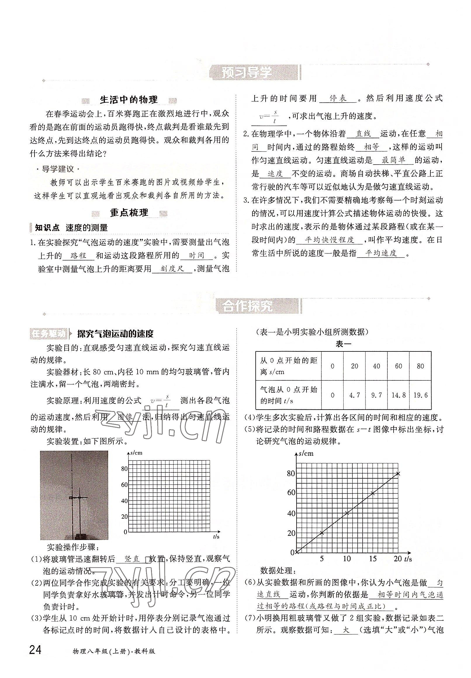 2022年金太阳导学案八年级物理上册教科版 参考答案第24页