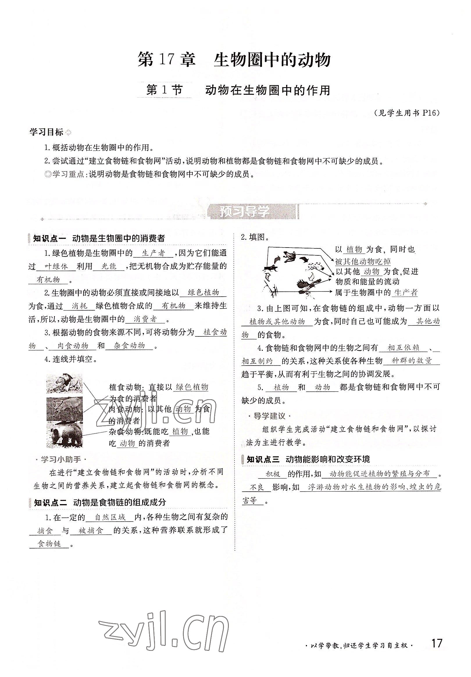 2022年金太陽導學案八年級生物上冊北師大版 參考答案第17頁