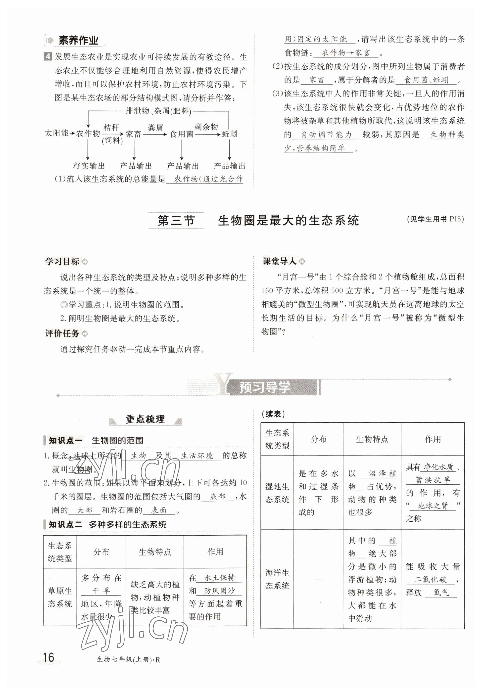 2022年金太陽(yáng)導(dǎo)學(xué)案七年級(jí)生物上冊(cè)人教版 參考答案第16頁(yè)