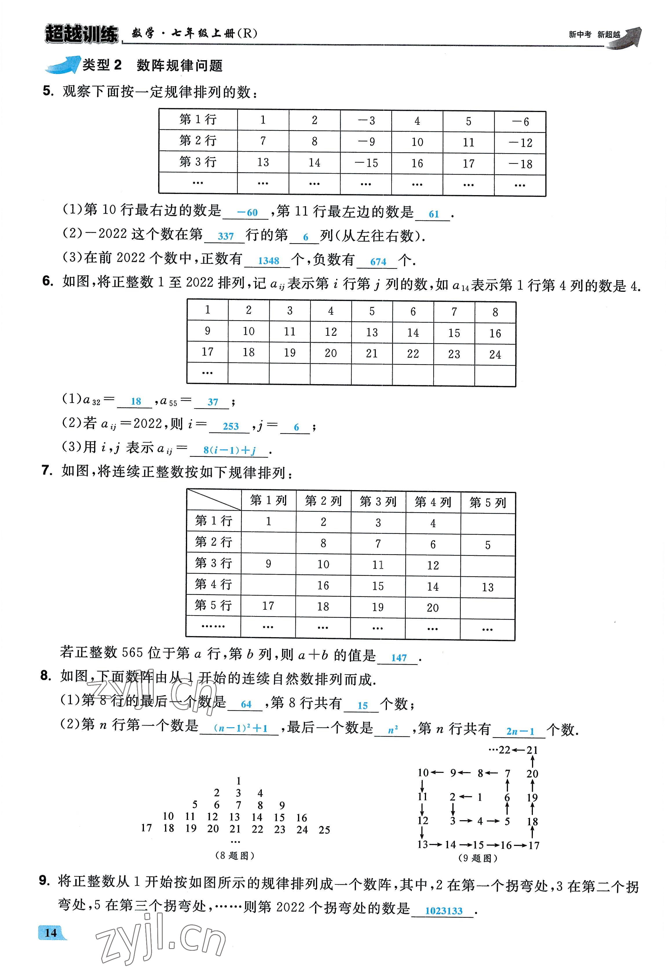 2022年超越训练七年级数学上册人教版 参考答案第13页