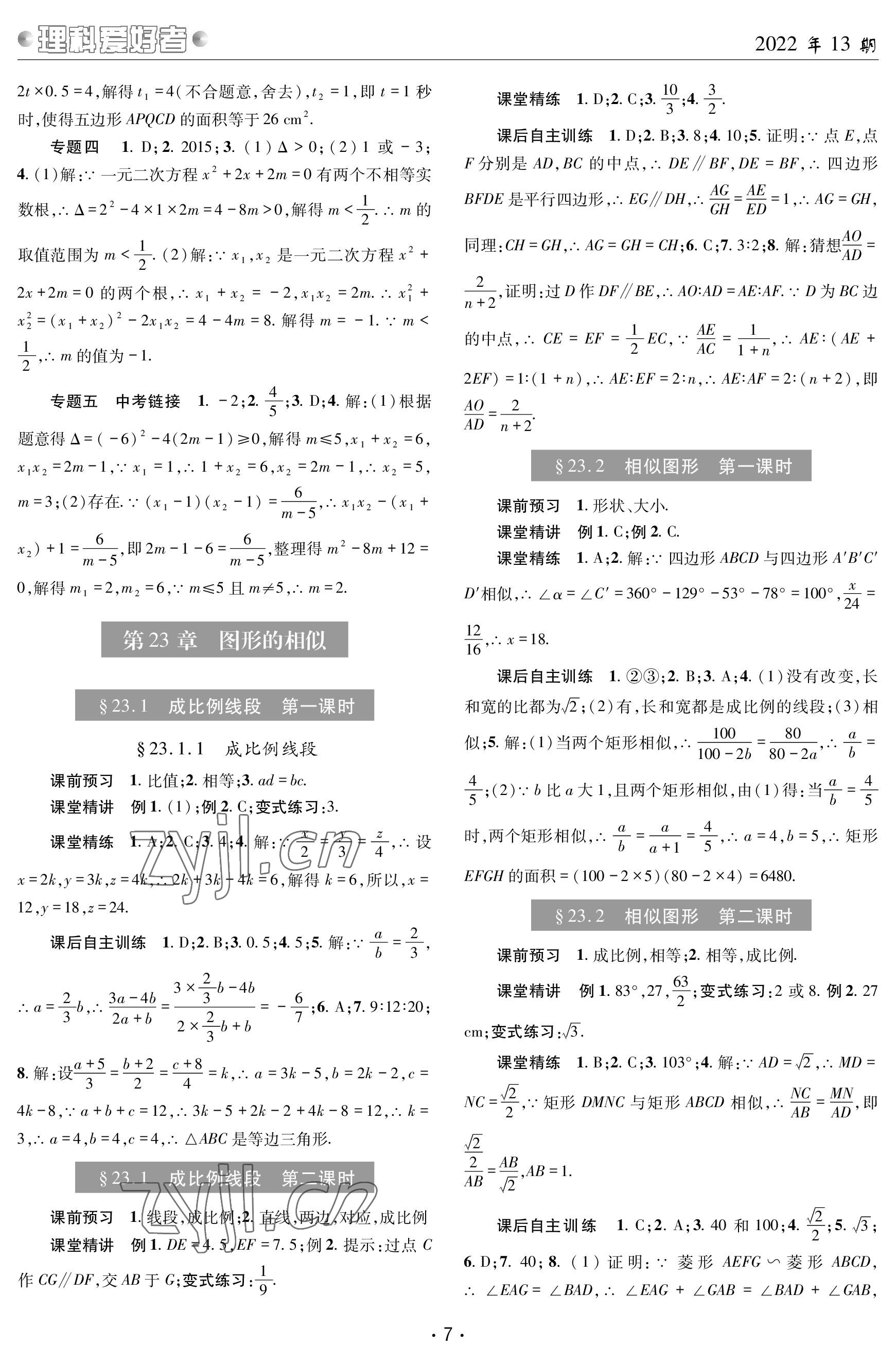 2022年理科爱好者九年级数学全一册华师大版第13期 参考答案第6页