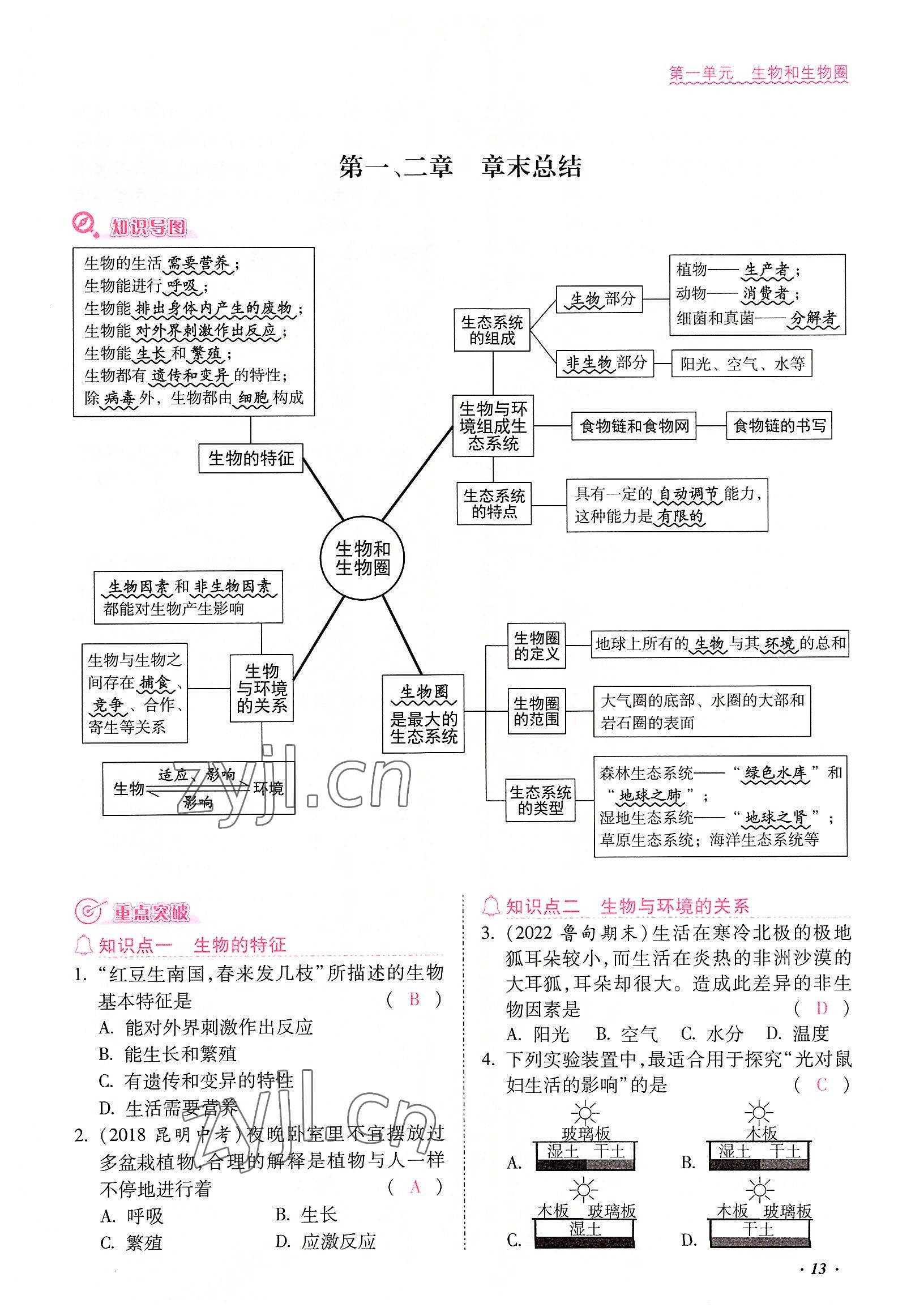 2022年本土攻略七年級生物上冊人教版 參考答案第13頁