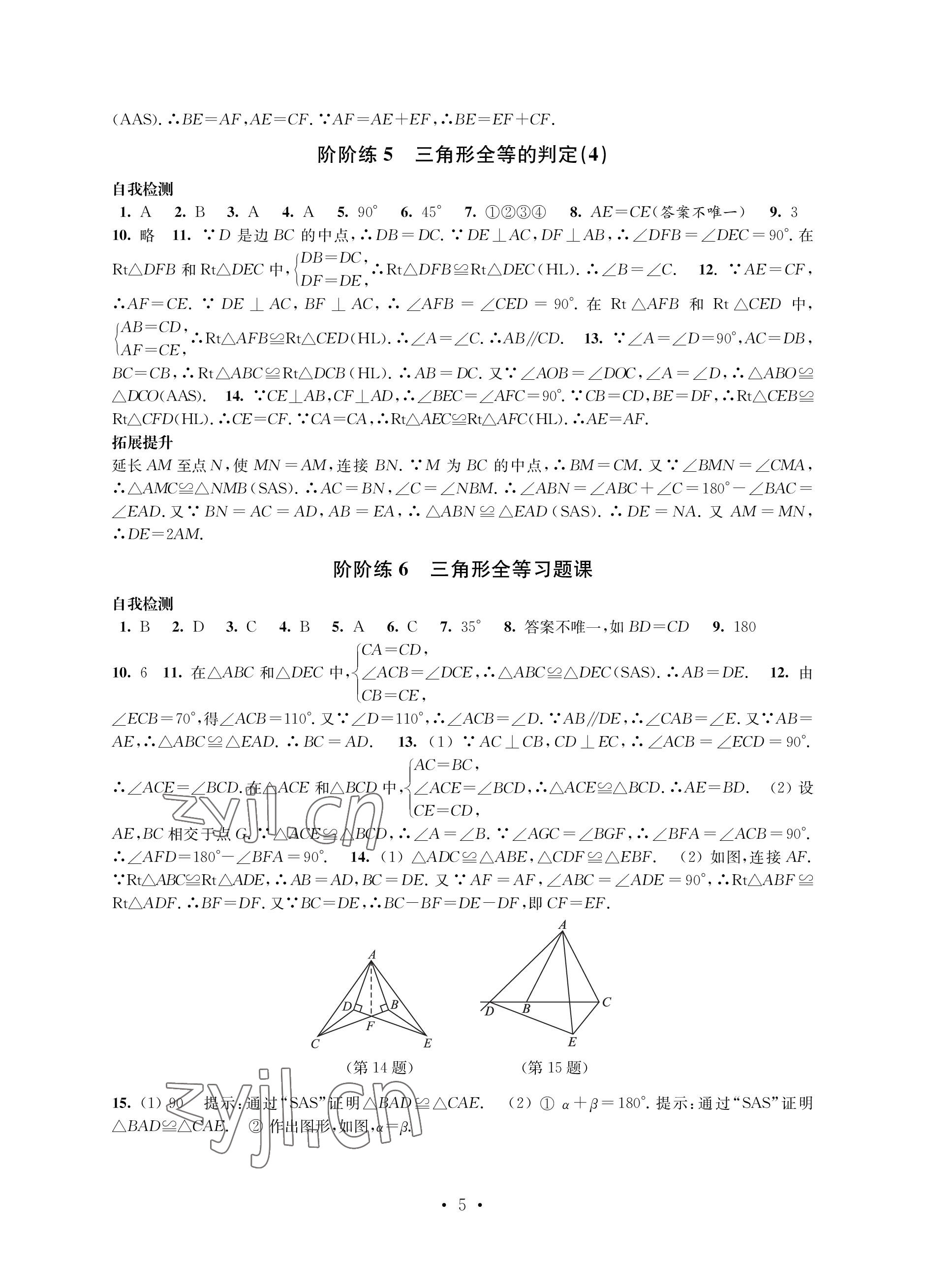 2022年自我提升與評(píng)價(jià)八年級(jí)數(shù)學(xué)上冊(cè) 參考答案第5頁