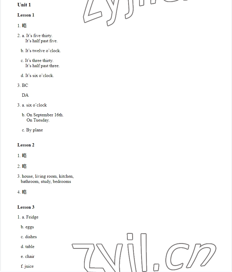 2022年活動手冊六年級英語上冊冀教版河北教育出版社 參考答案第1頁