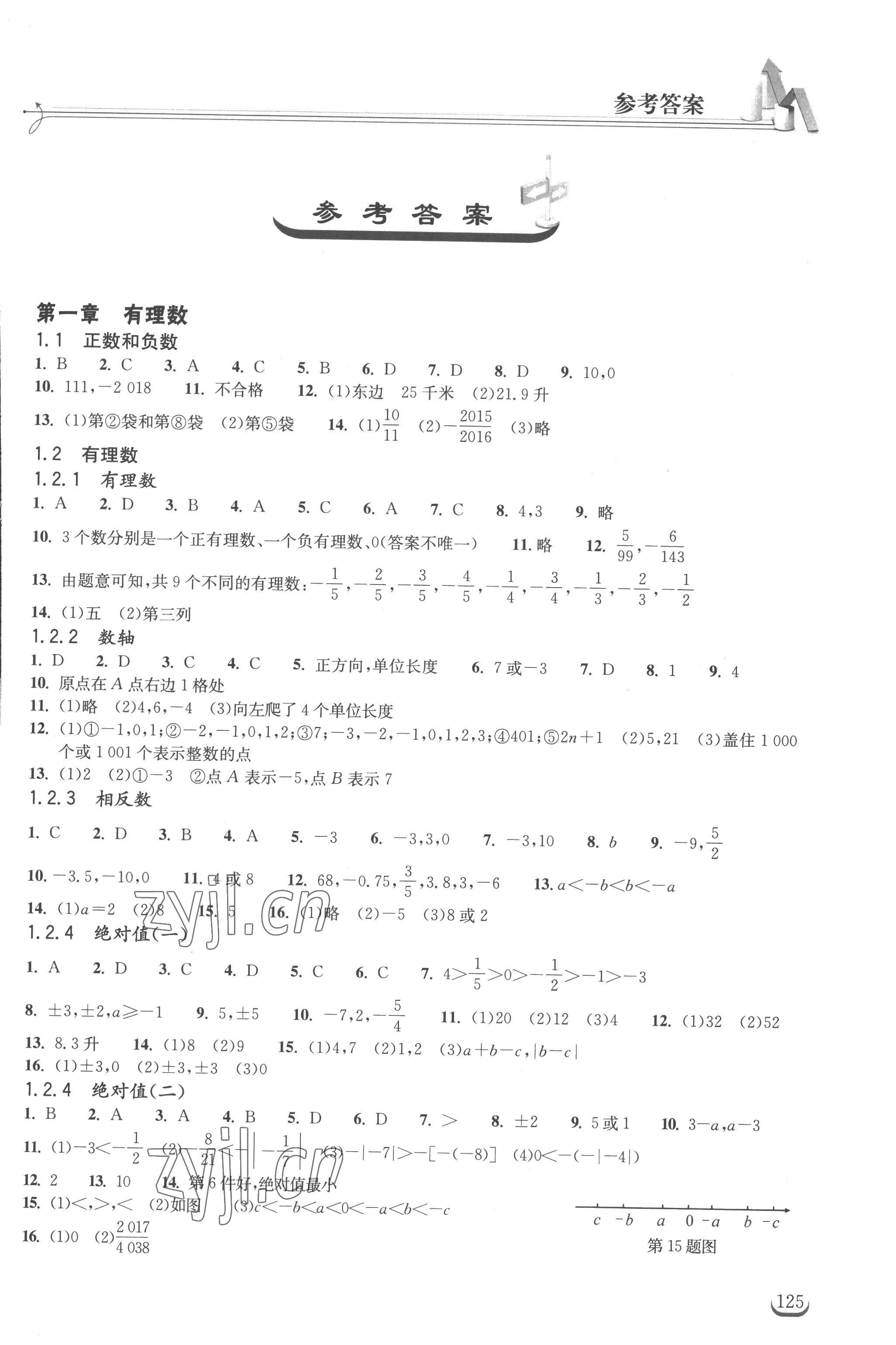 2022年长江作业本同步练习册七年级数学上册人教版 参考答案第1页