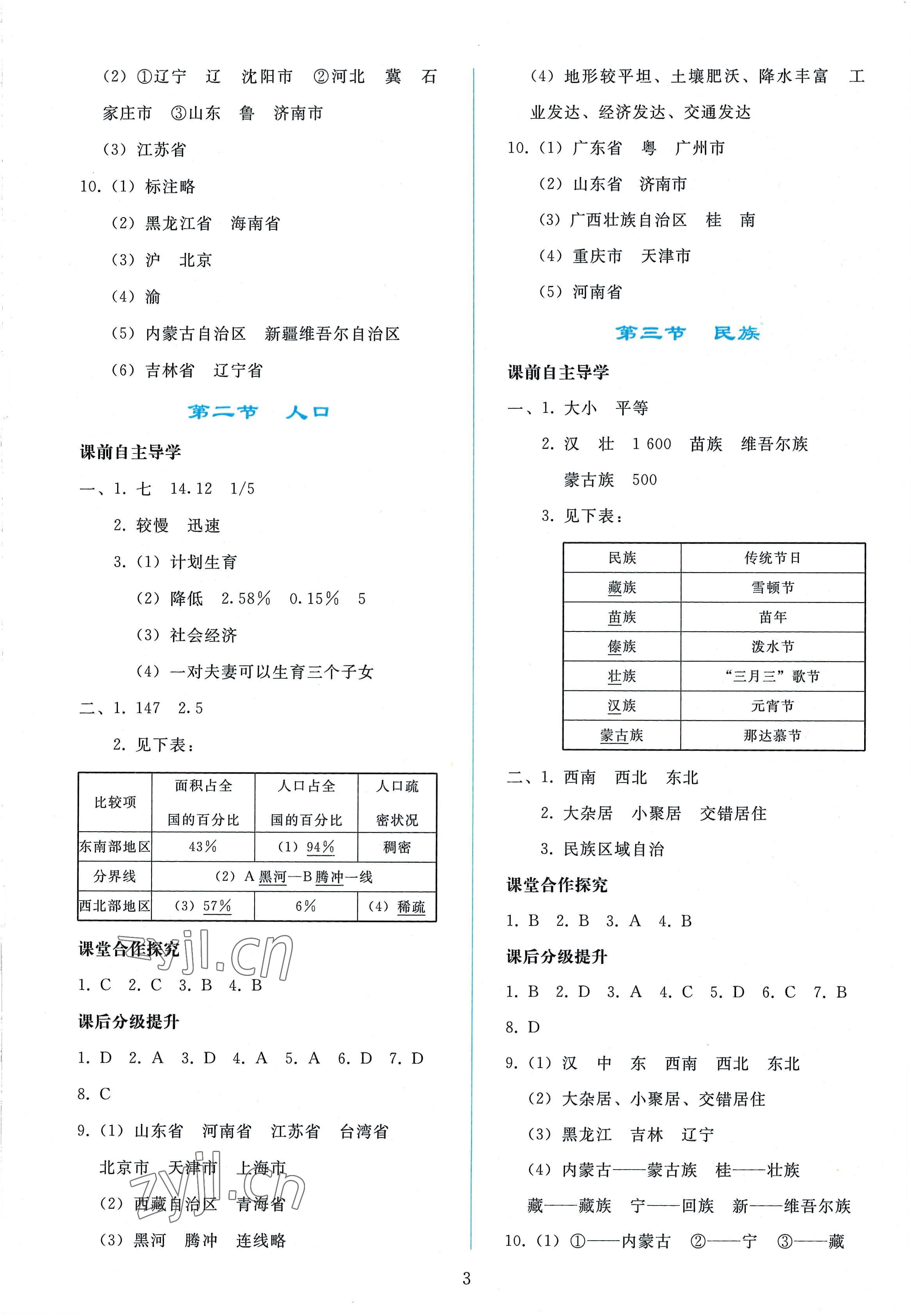 2022年同步轻松练习八年级地理上册人教版 参考答案第2页