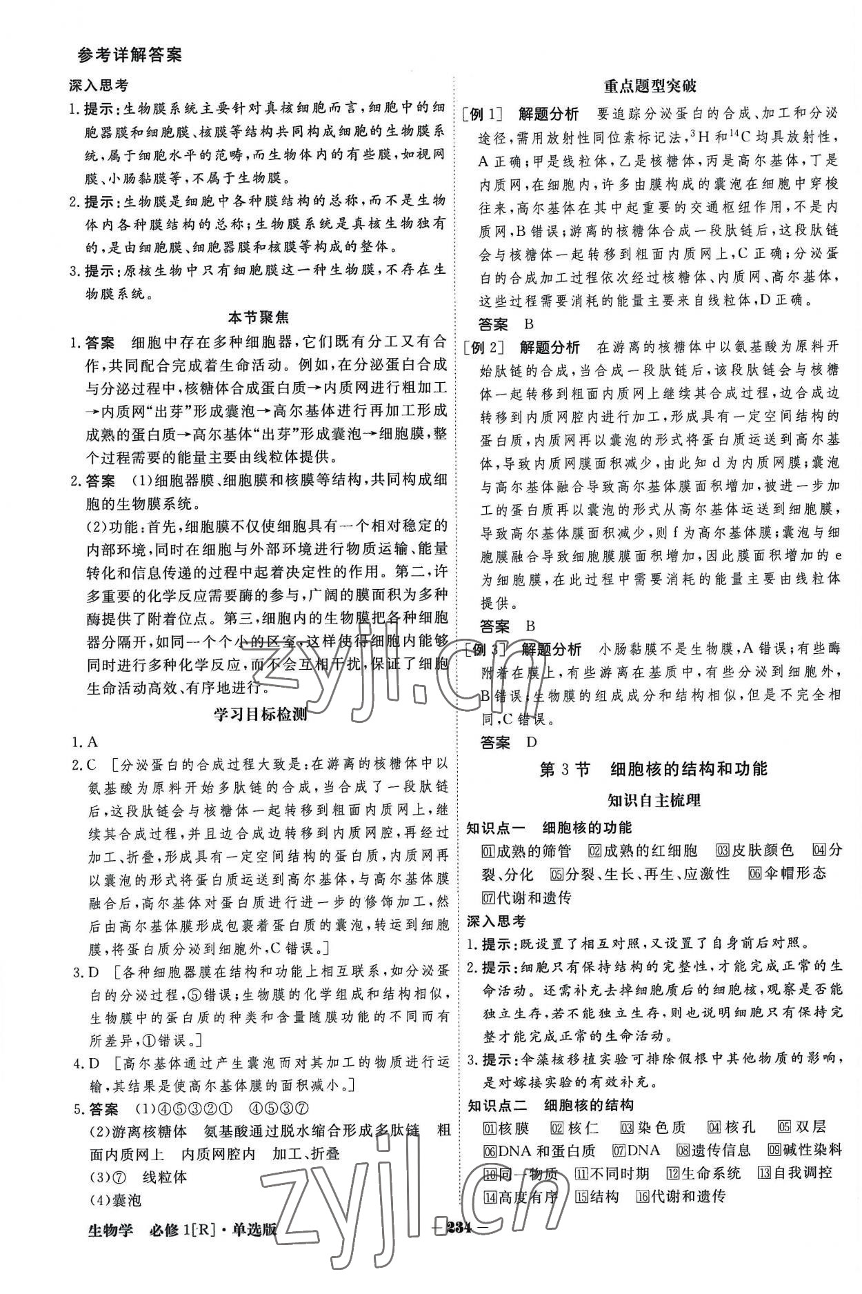 2022年金版教程高中新課程創(chuàng)新導(dǎo)學(xué)案生物學(xué)必修一人教版 參考答案第10頁(yè)