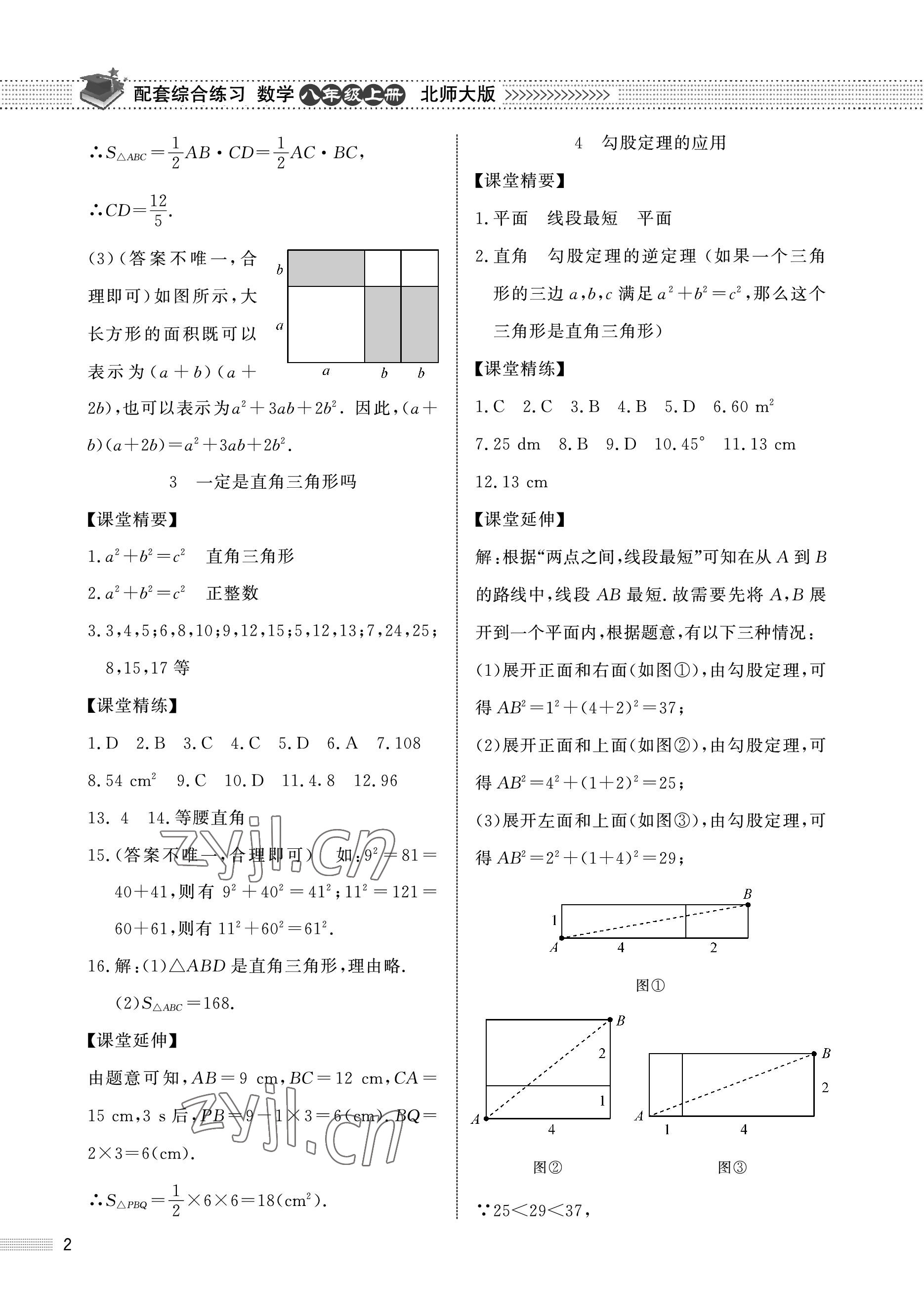 2022年配套綜合練習(xí)甘肅八年級(jí)數(shù)學(xué)上冊(cè)北師大版 參考答案第2頁(yè)