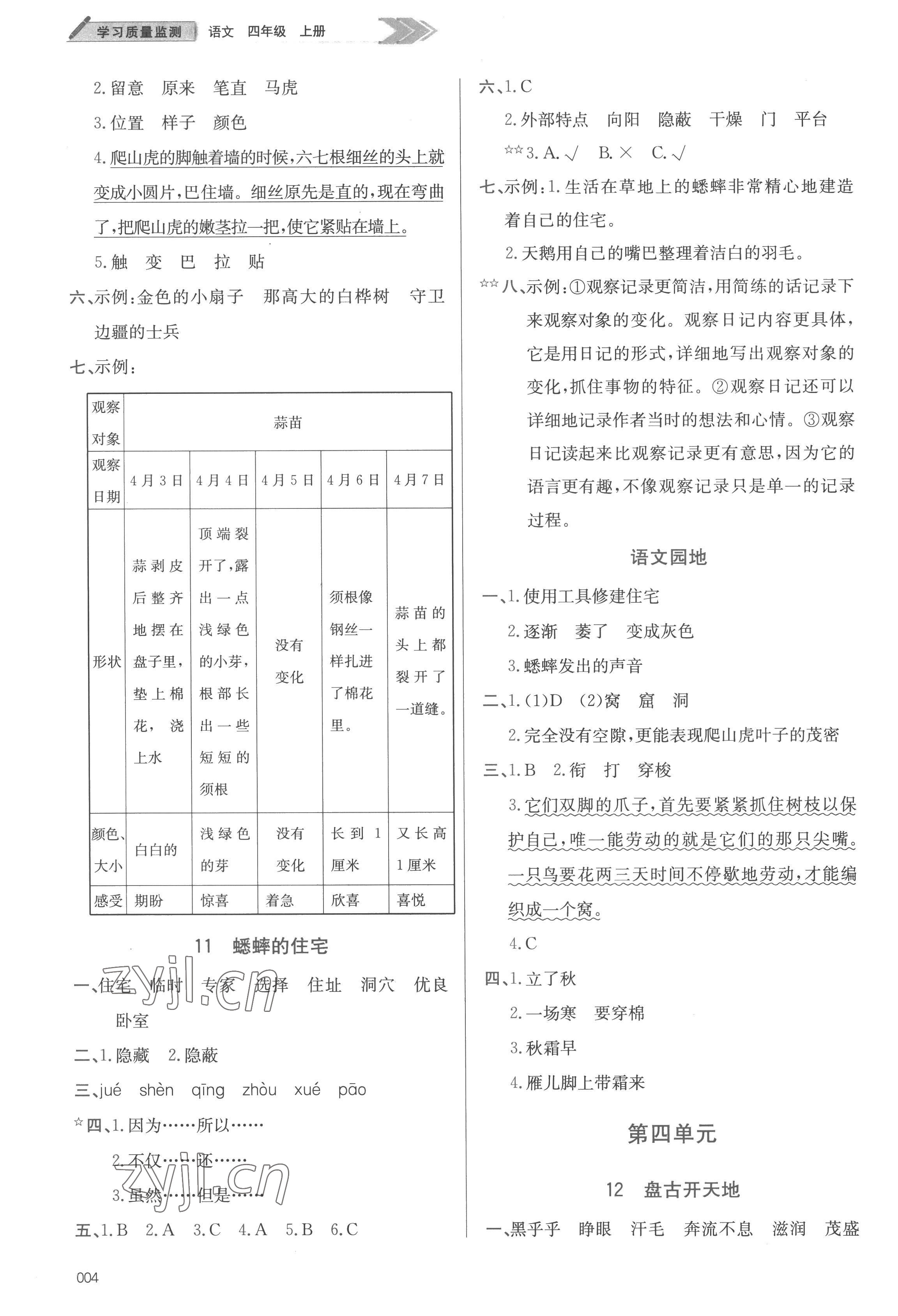 2022年學(xué)習(xí)質(zhì)量監(jiān)測(cè)四年級(jí)語(yǔ)文上冊(cè)人教版 第4頁(yè)