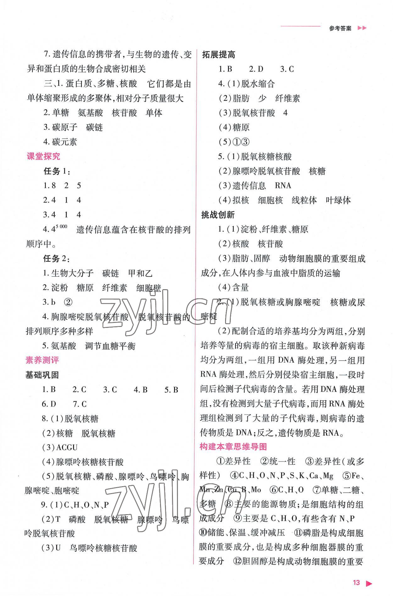 2022年普通高中新課程同步練習(xí)冊(cè)高中生物必修1人教版 參考答案第13頁(yè)