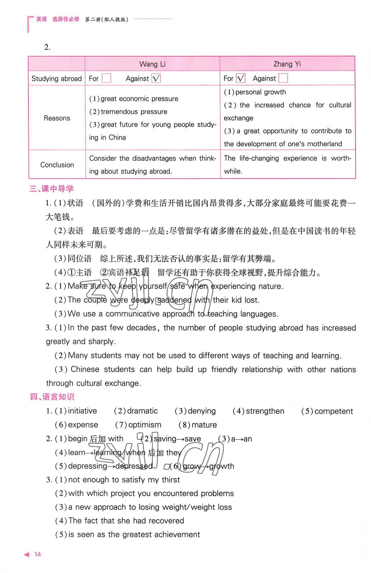 2022年普通高中新課程同步練習(xí)冊(cè)高中英語(yǔ)選擇性必修第二冊(cè)人教版 參考答案第14頁(yè)