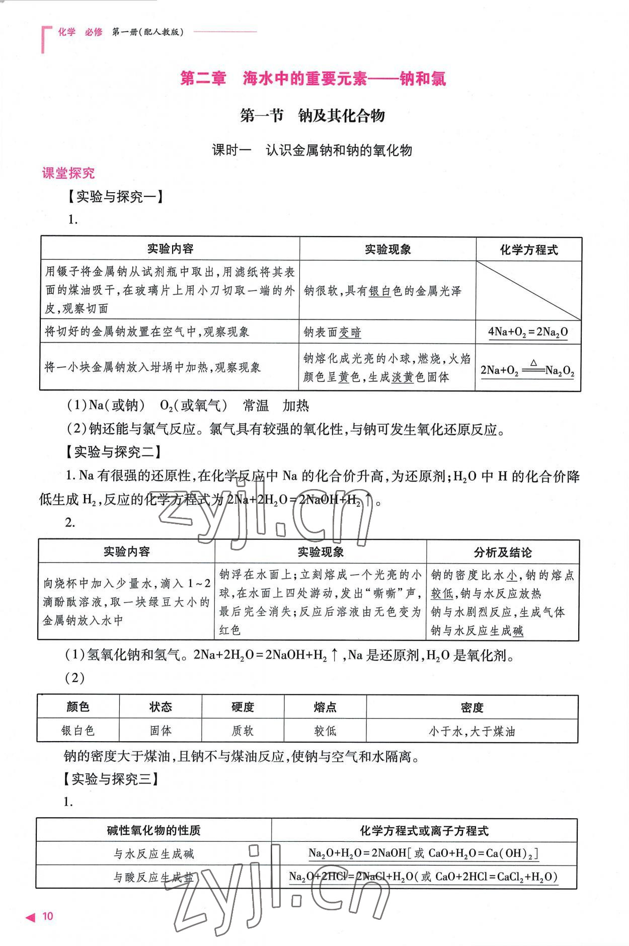 2022年普通高中新課程同步練習(xí)冊(cè)高中化學(xué)必修第一冊(cè)人教版 參考答案第10頁