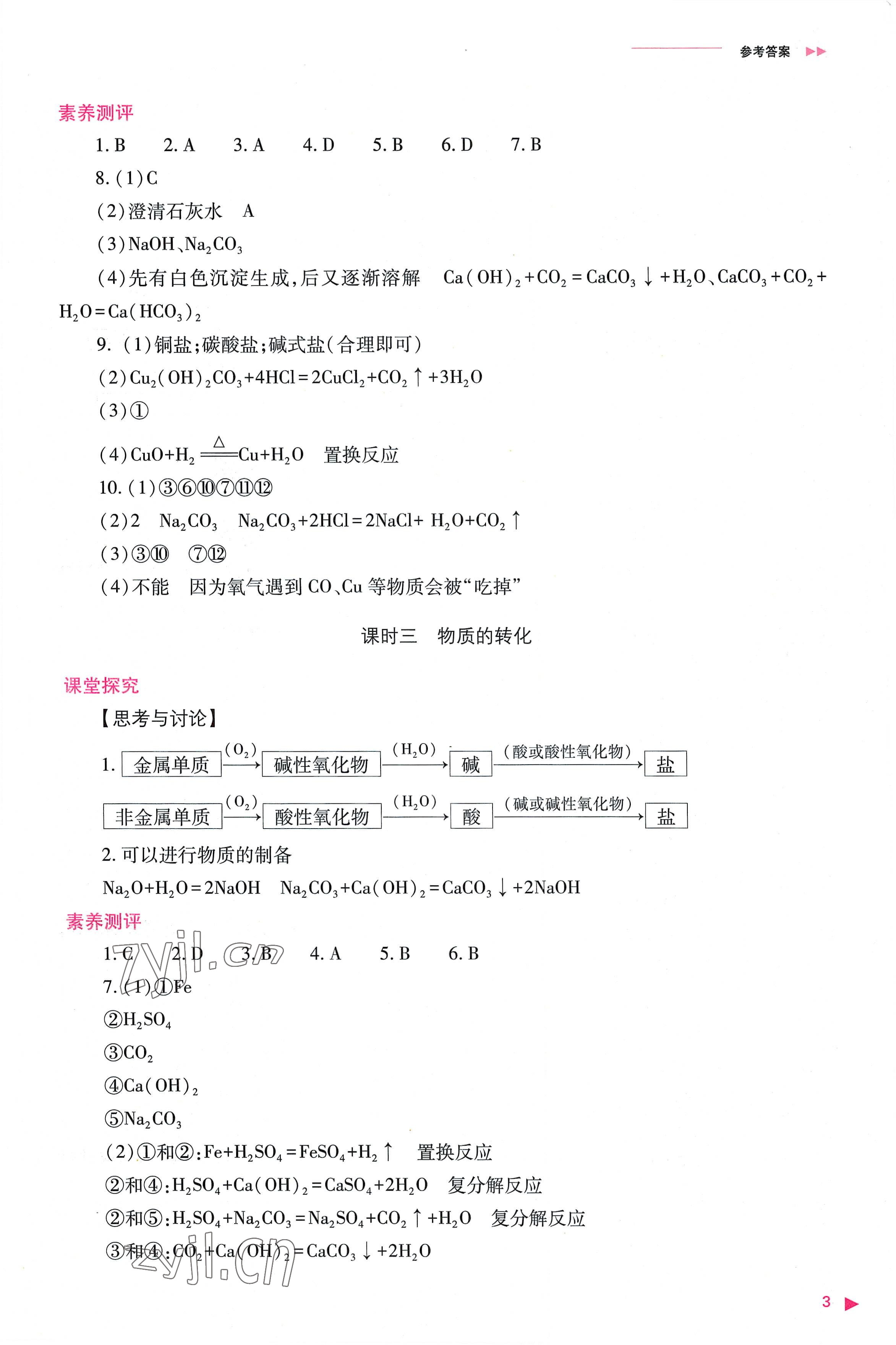 2022年普通高中新課程同步練習冊高中化學必修第一冊人教版 參考答案第3頁