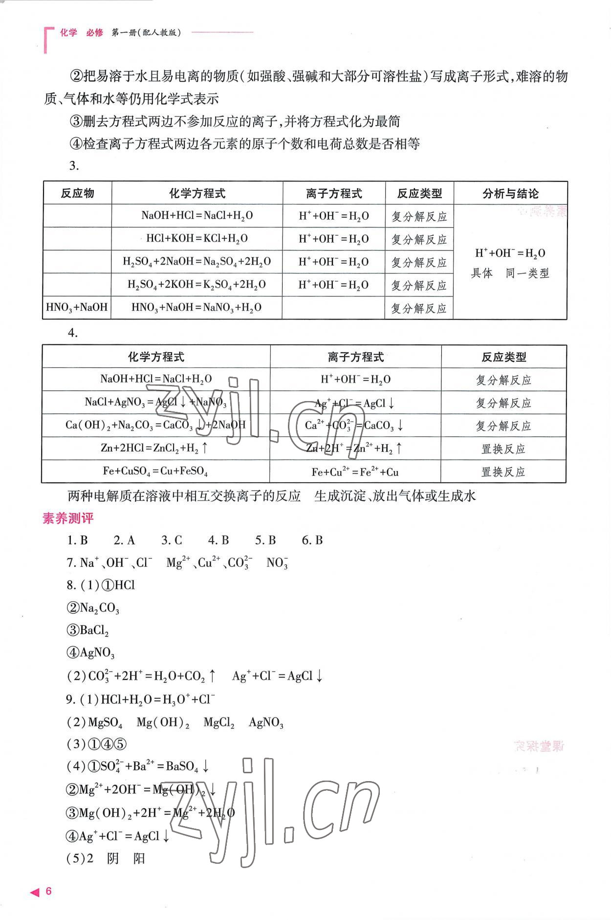 2022年普通高中新課程同步練習(xí)冊高中化學(xué)必修第一冊人教版 參考答案第6頁