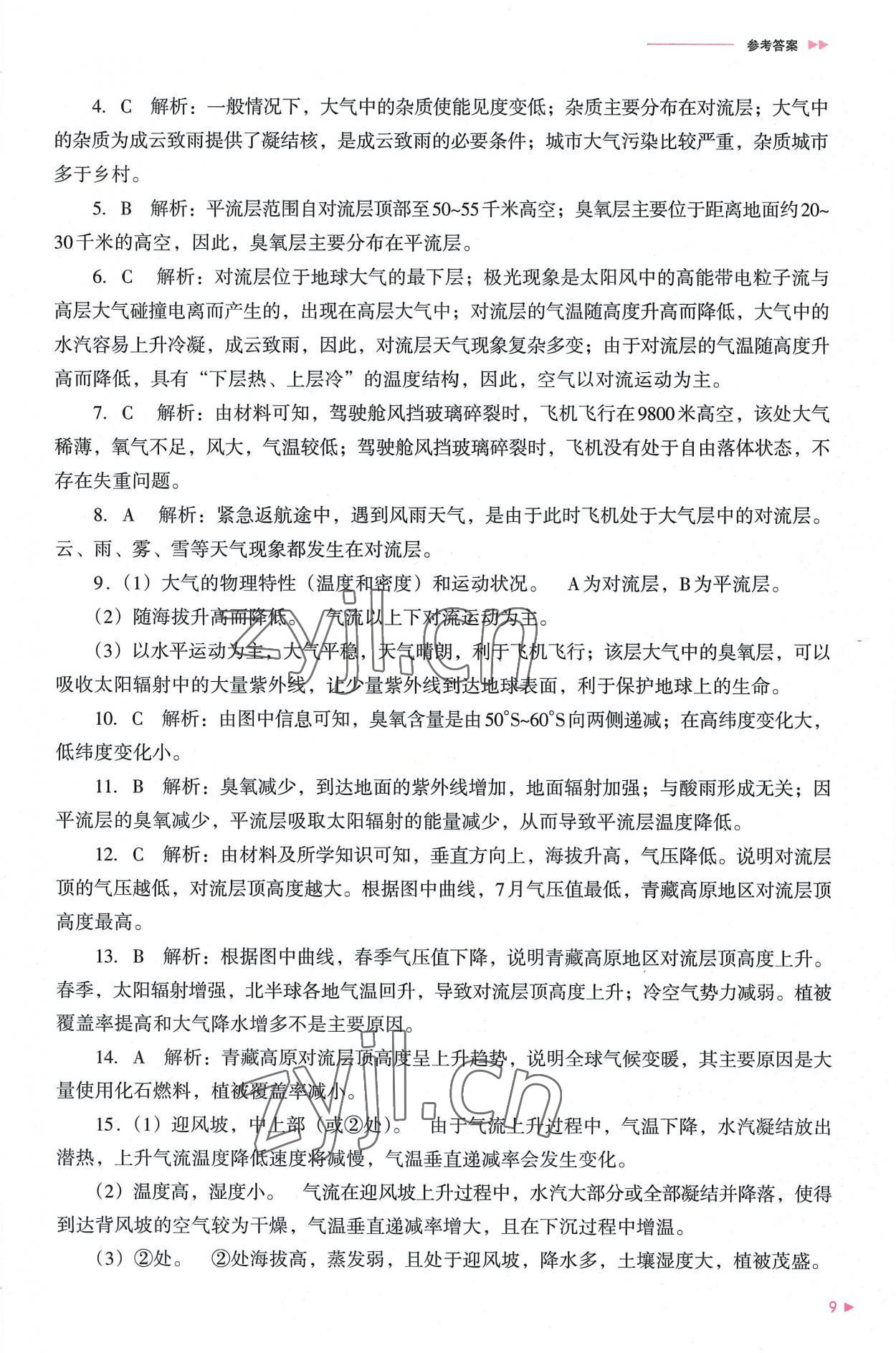 2022年普通高中新課程同步練習(xí)冊(cè)高中地理必修第一冊(cè)人教版 參考答案第9頁(yè)