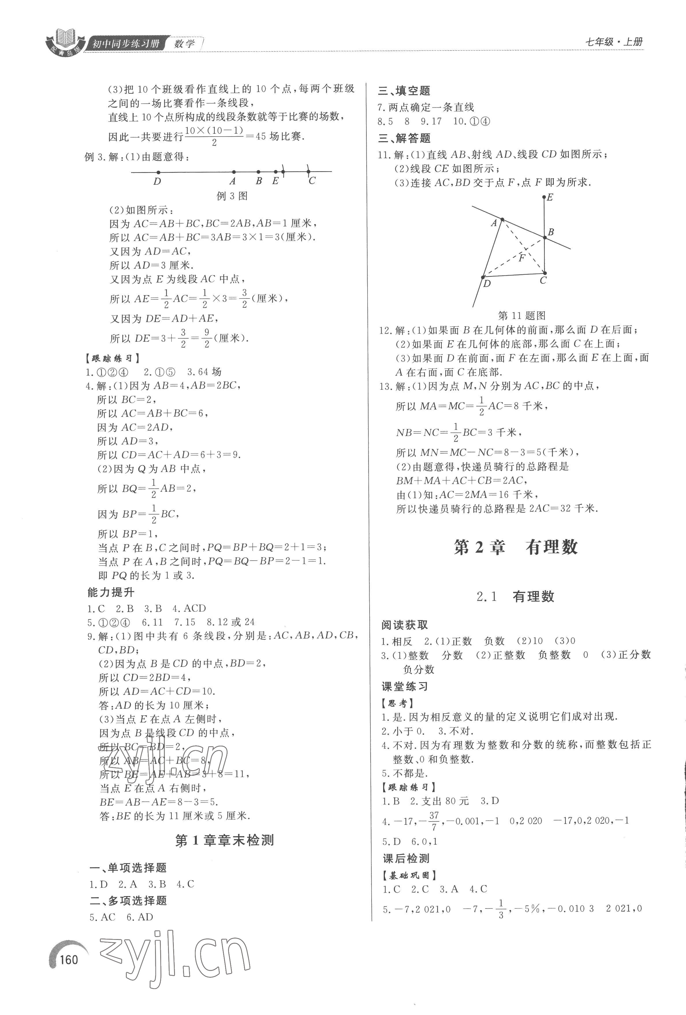 2022年同步练习册泰山出版社七年级数学上册青岛版 参考答案第5页