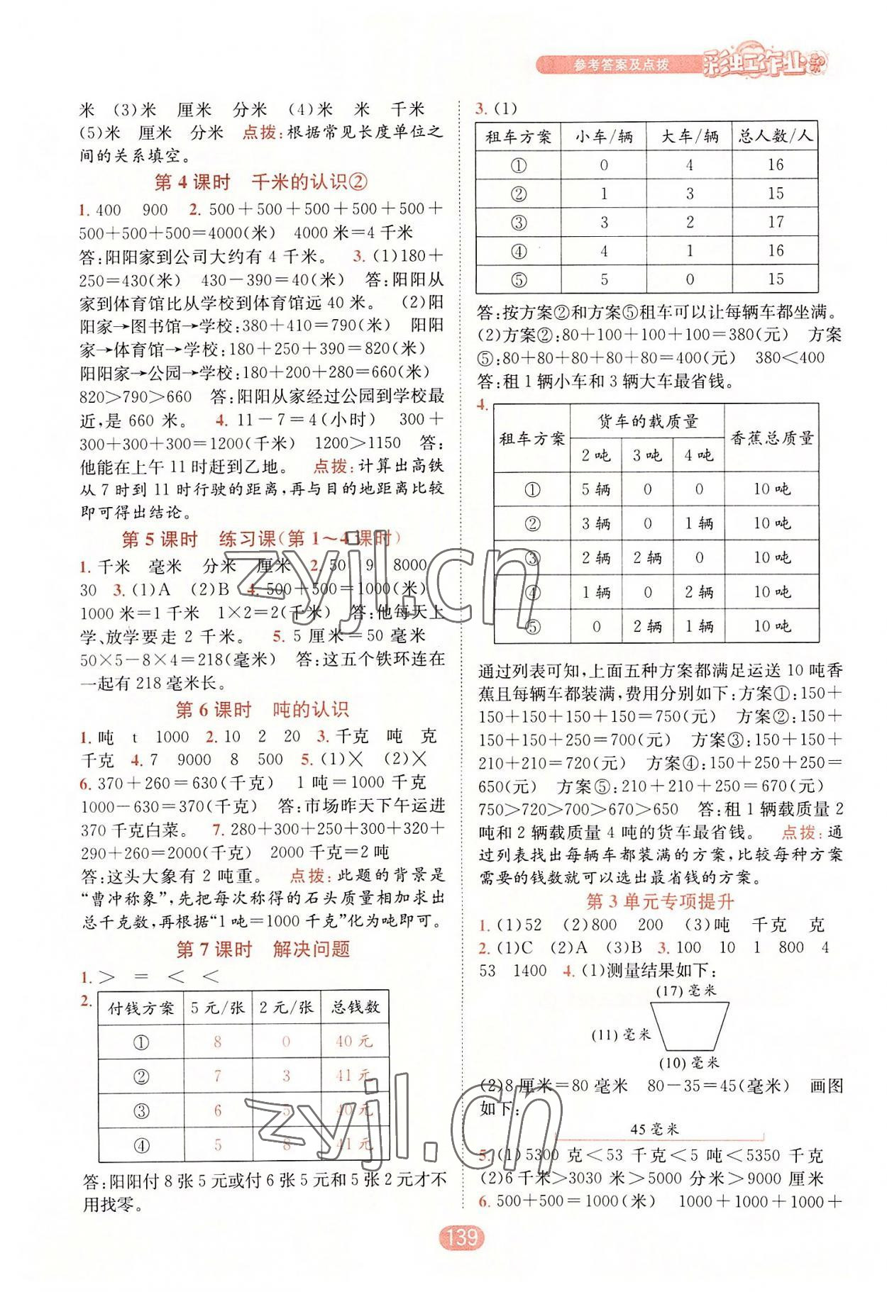 2022年彩虹作业三年级数学上册人教版 第3页