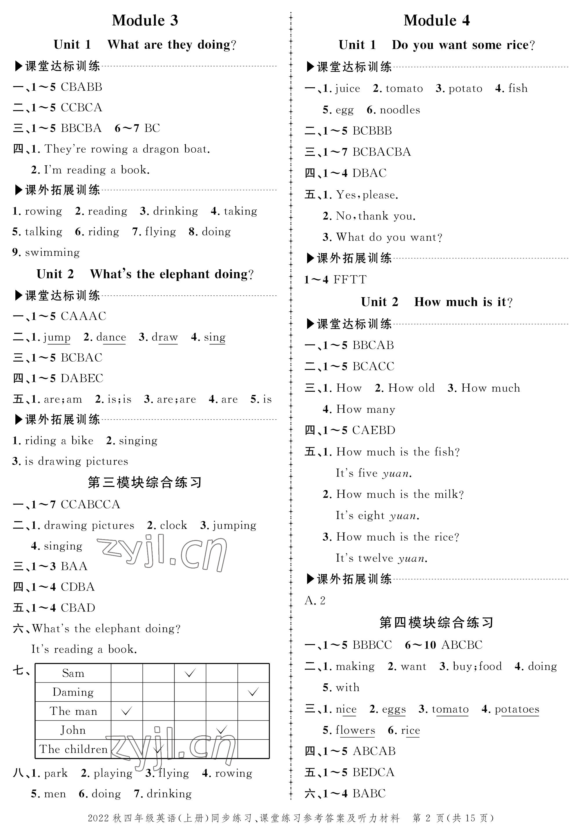 2022年創(chuàng)新作業(yè)同步練習(xí)四年級(jí)英語(yǔ)上冊(cè)外研版 參考答案第2頁(yè)