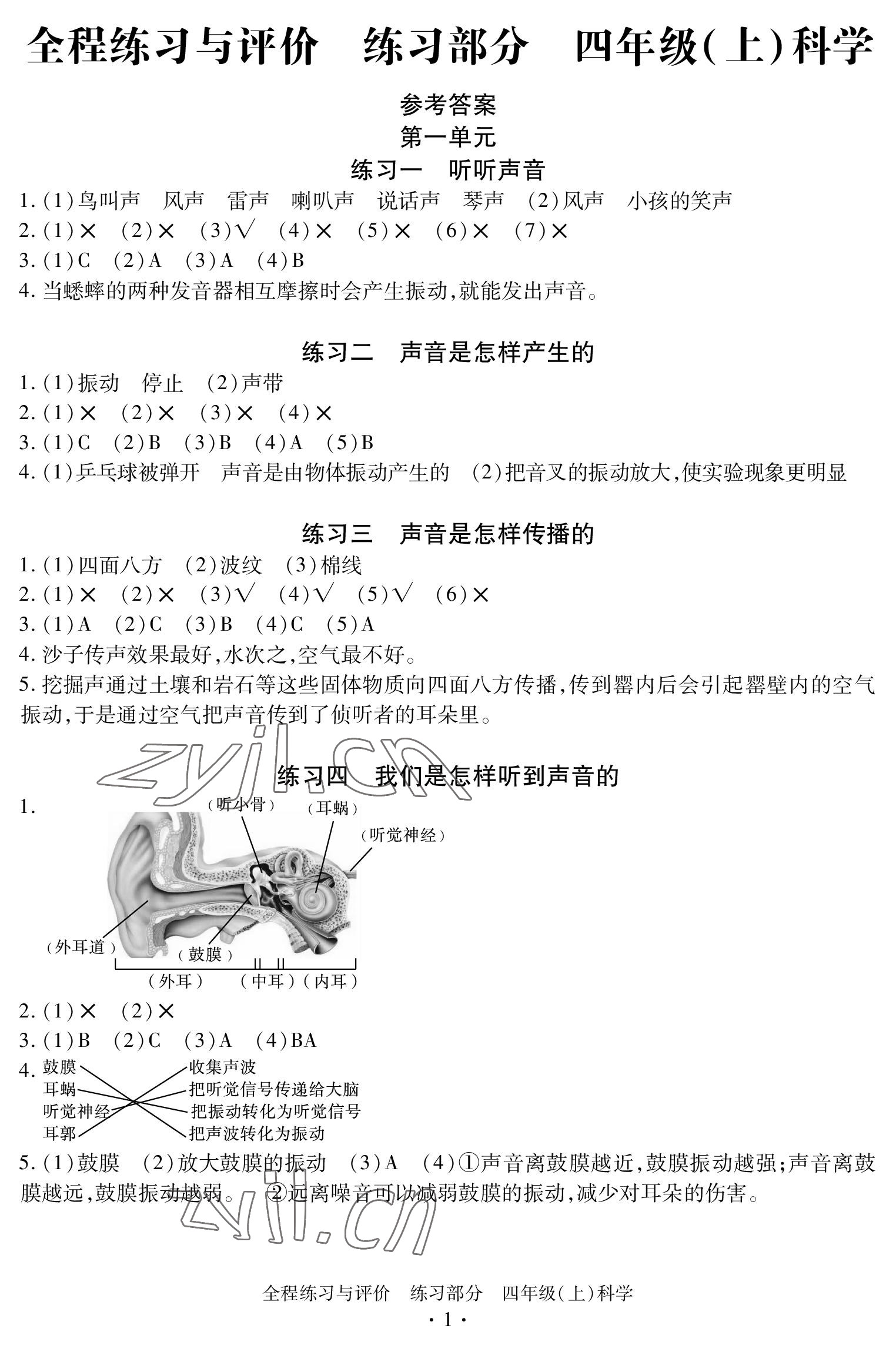 2022年全程练习与评价四年级科学上册教科版 参考答案第1页