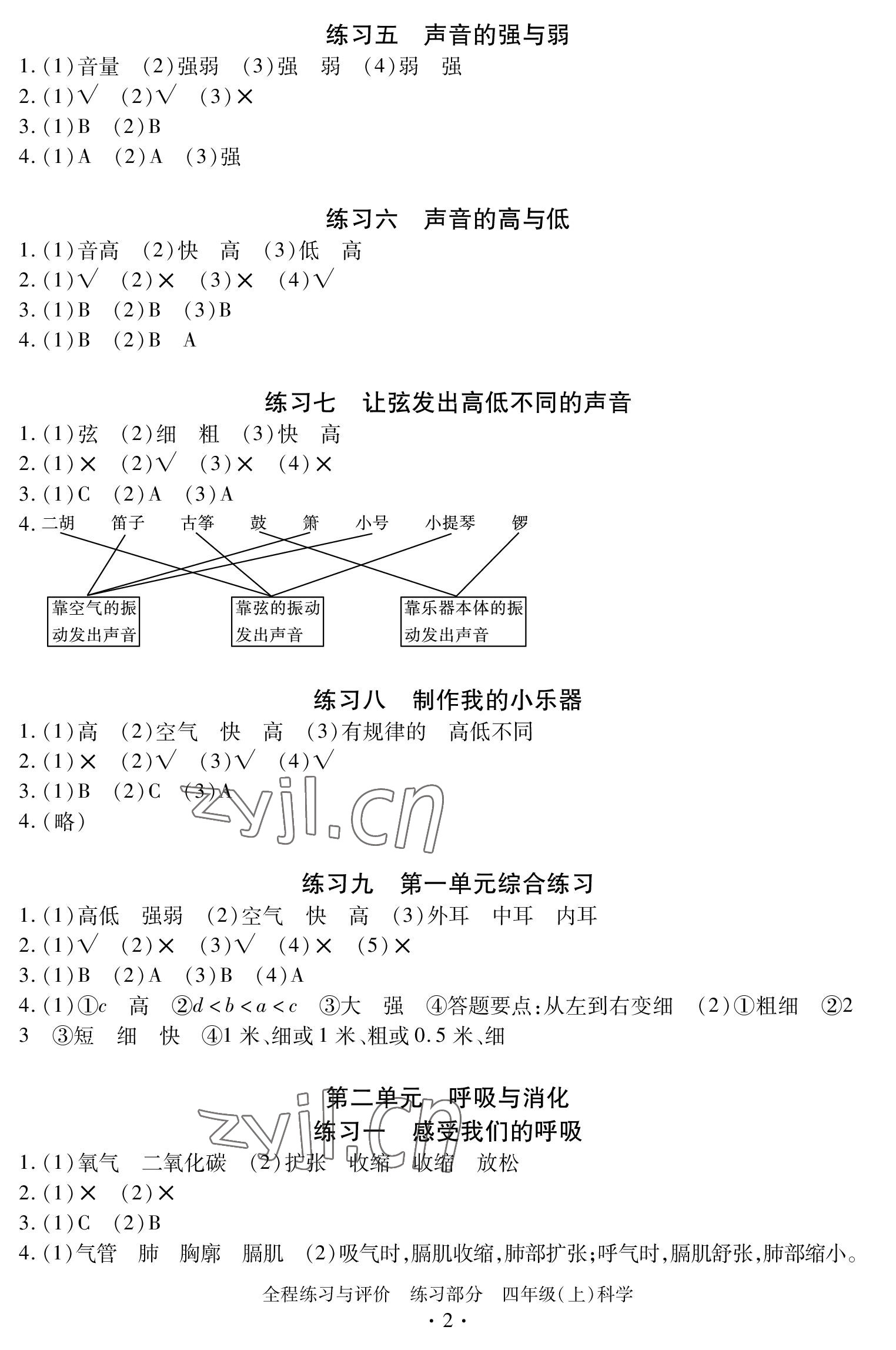 2022年全程练习与评价四年级科学上册教科版 参考答案第2页