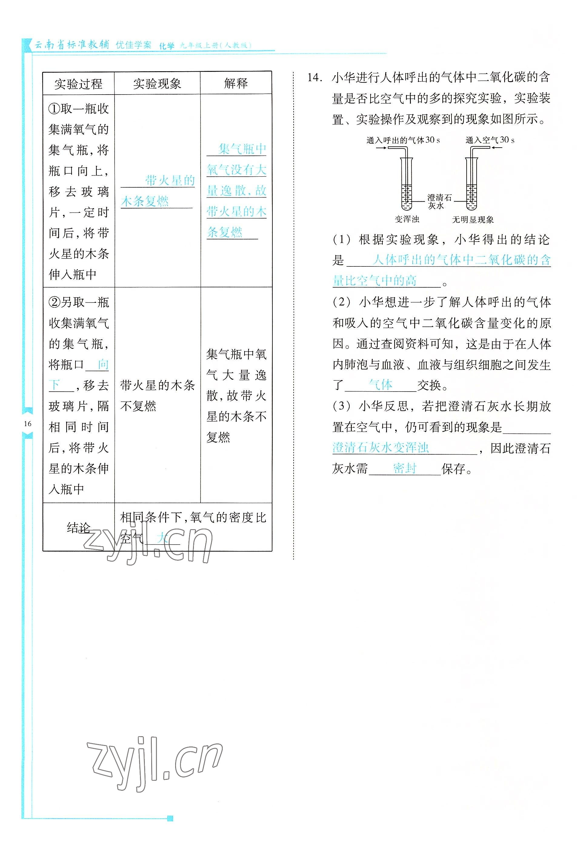 2022年云南省標(biāo)準(zhǔn)教輔優(yōu)佳學(xué)案九年級(jí)化學(xué)上冊(cè)人教版 參考答案第16頁(yè)