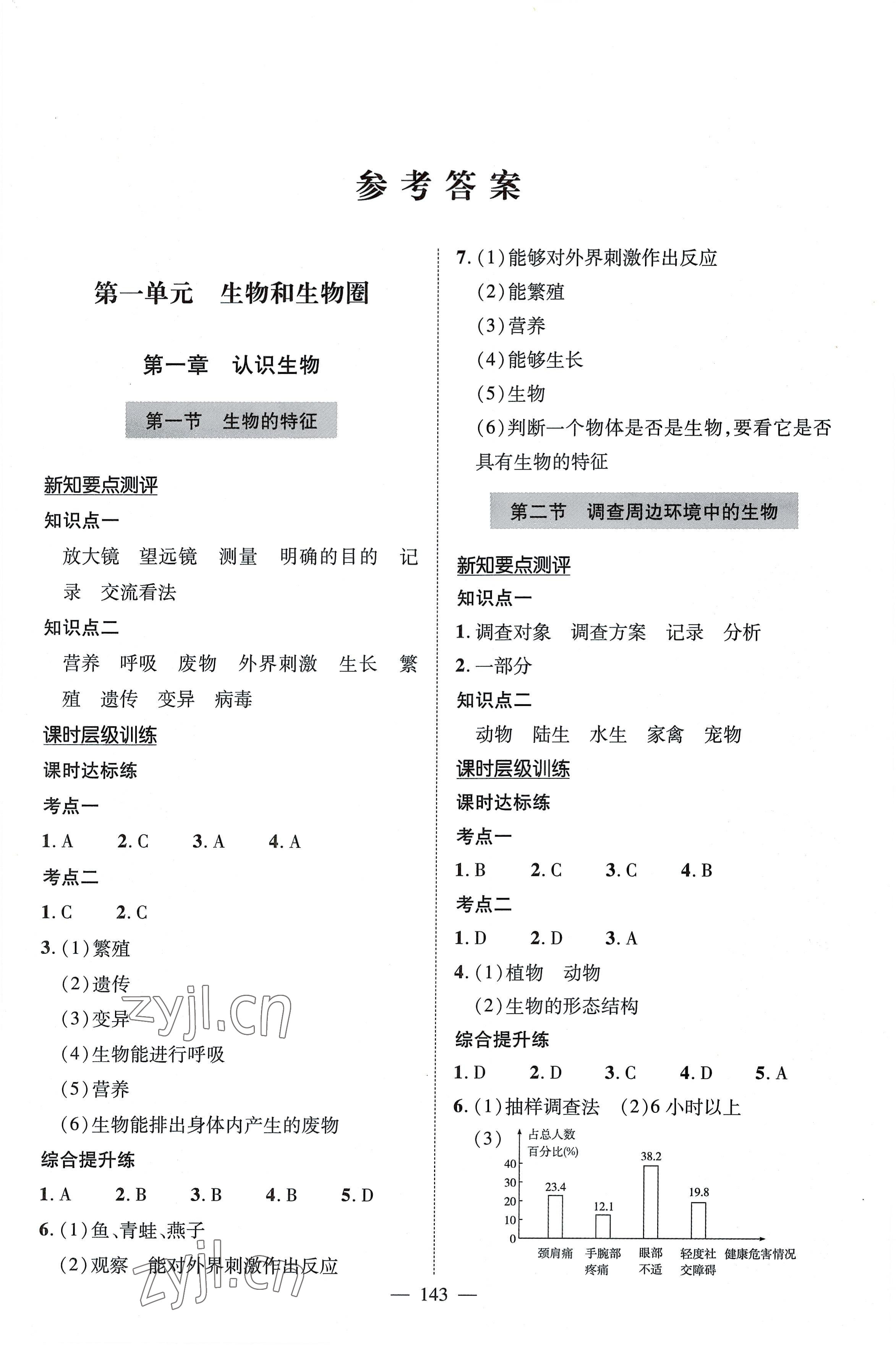 2022年新課堂同步學習與探究七年級生物上冊人教版 參考答案第1頁