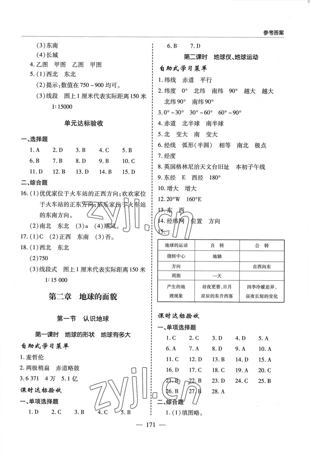 2022年新课堂同步学习与探究七年级地理上册湘教版&nbsp;参考答案第2页