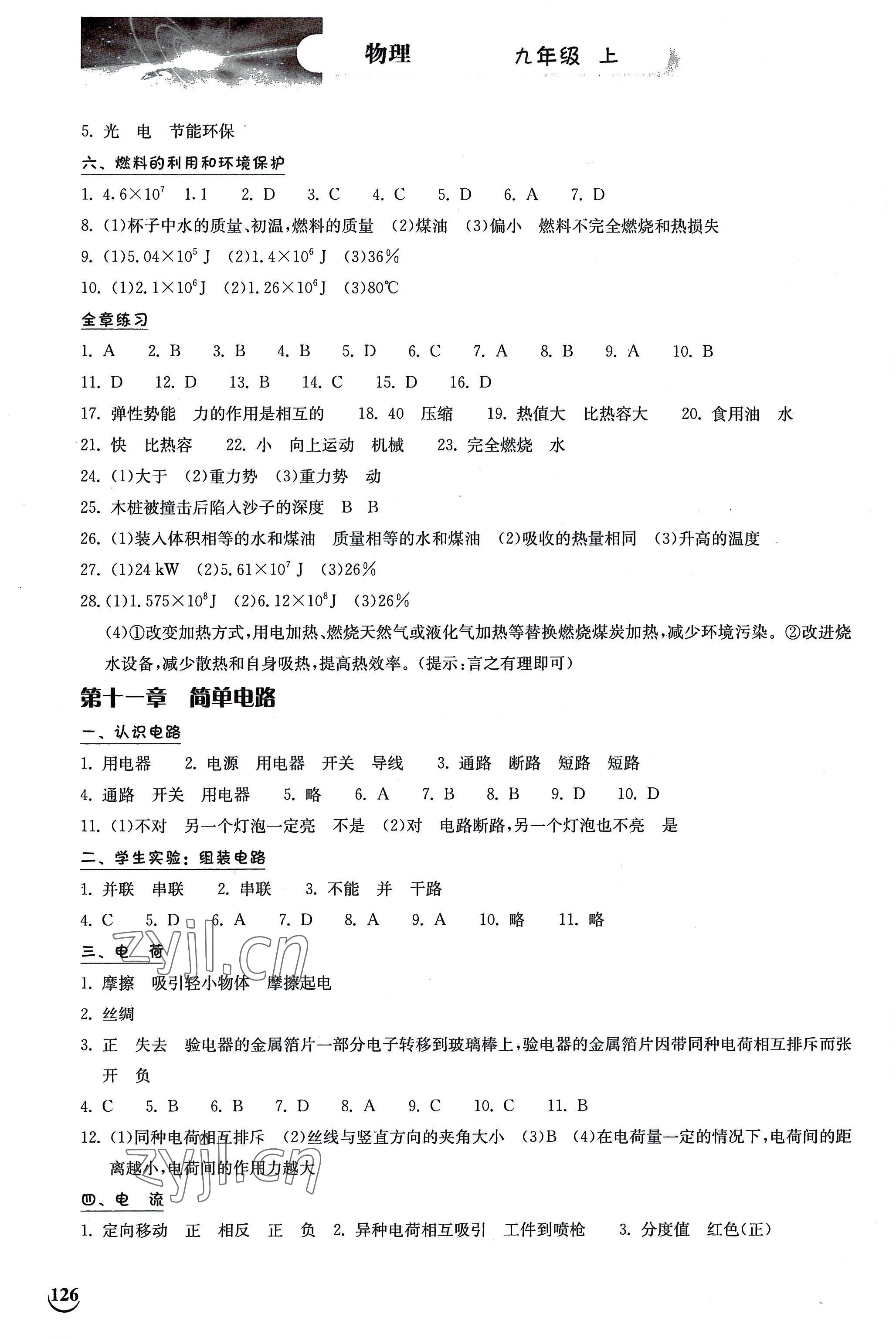 2022年長江作業(yè)本同步練習(xí)冊九年級物理上冊北師大版 第2頁