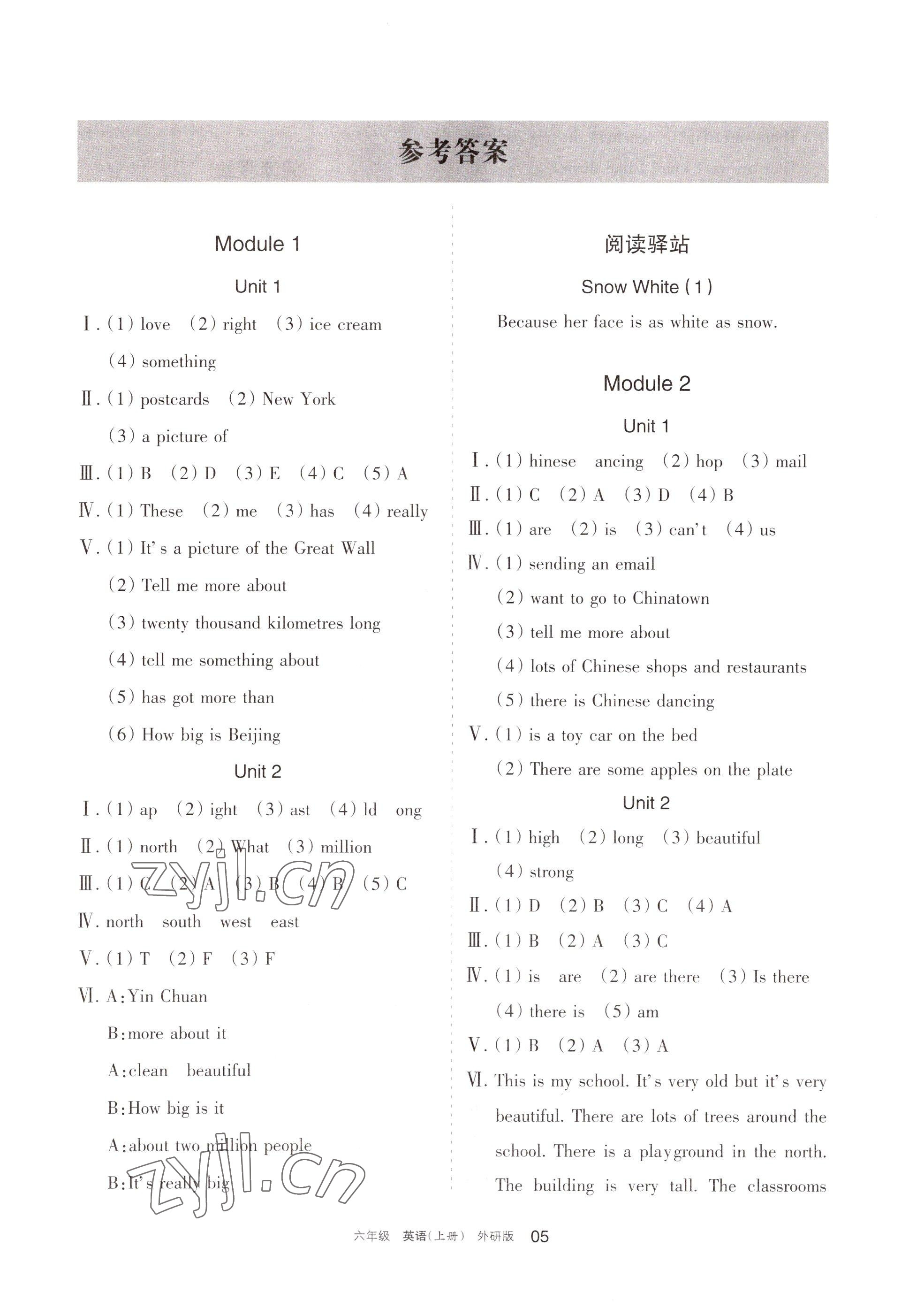 2022年學(xué)習(xí)之友六年級(jí)英語上冊(cè)外研版 參考答案第1頁